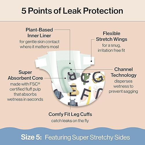 Miniatura 4 de The Honest Company Pañales Clean Conscious  A base de plantas, sostenibles  So Delish + All The Letters  Club Box, talla 5 (27+ libras), 44 unidades