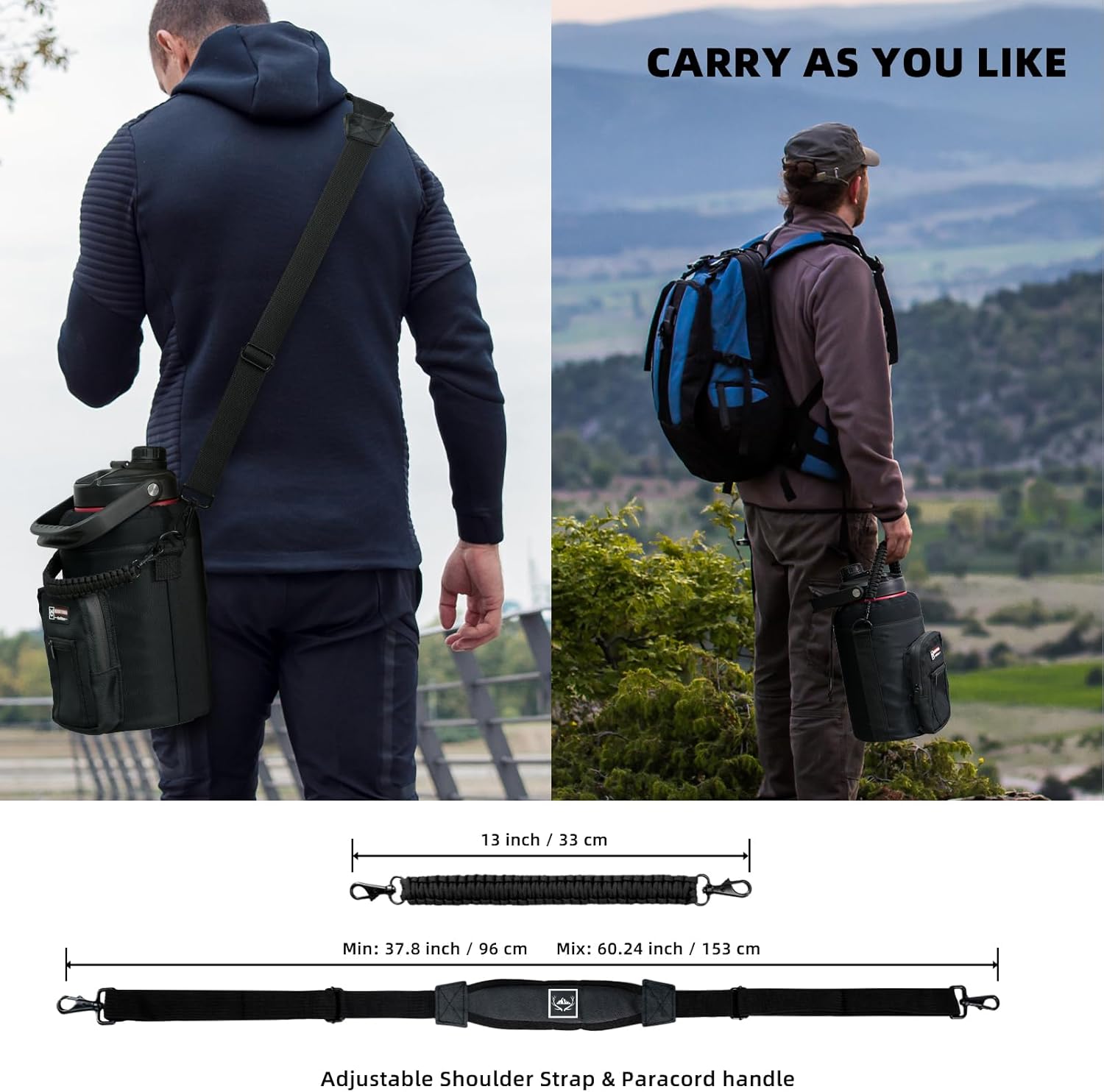 NATURE PIONEOR Water Bottle Holder with Adjustable Strap - Half/One Gallon (64/128oz) Insulated Water Bottle Sling Carrier with Phone Pocket & Paracord Handle, Outdoor Camping, Hiking, Gym - Image 6