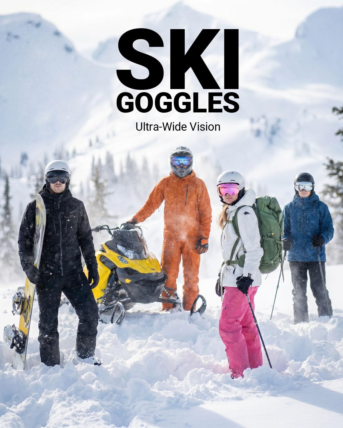Meeloog Occhiali da sci – Senza cornice, OTG Snowboard, anti-appannamento, 100% protezione UV400, occhiali da neve per uomo e donna