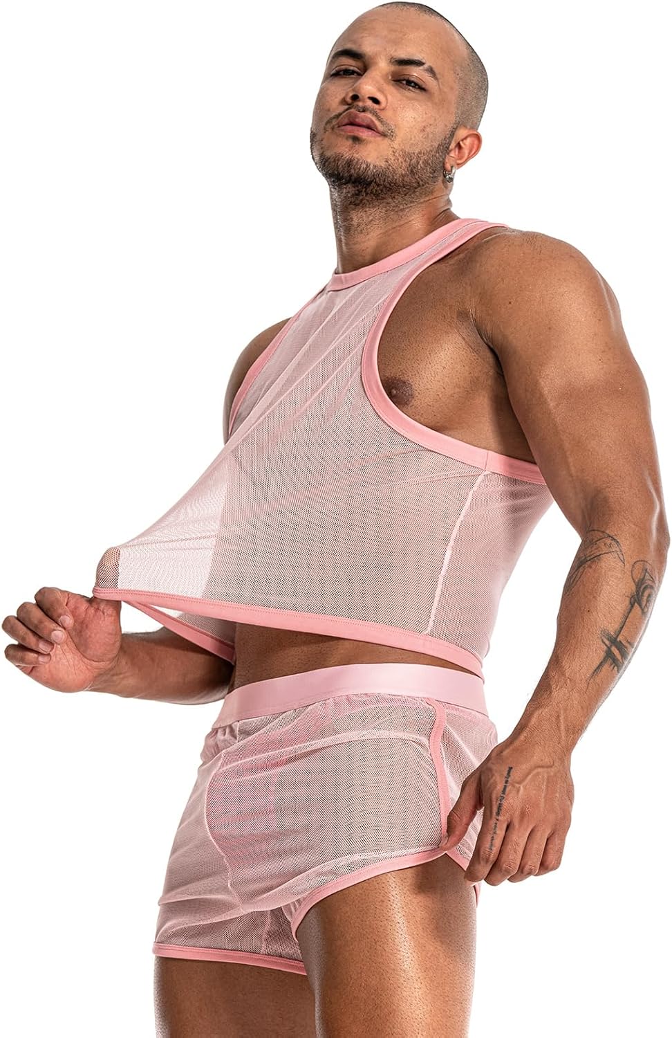 Mens See Through Sleeveless Shirt Mesh Tank Top for Men Crew Neck Fishnet Fitted Muscle Shirt Clubwear - Image 5