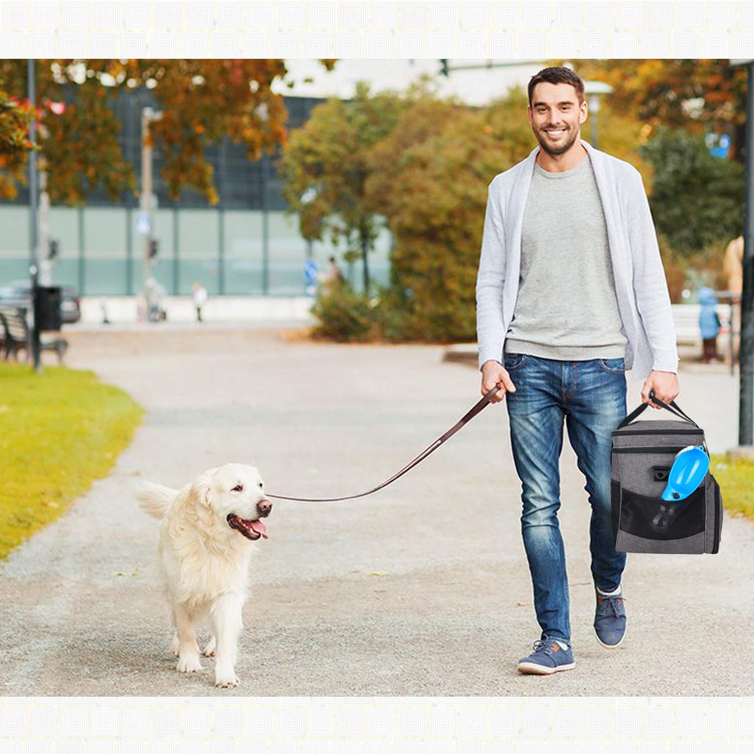 Teamoy Sac de Rangement pour Nourriture pour Chiens, Sac de Voyage pour Transporter Les Articles Essentiels, Organiseur de Voyage pour Animaux de Compagnie avec 2 Bols et 1 Tapis, Gris