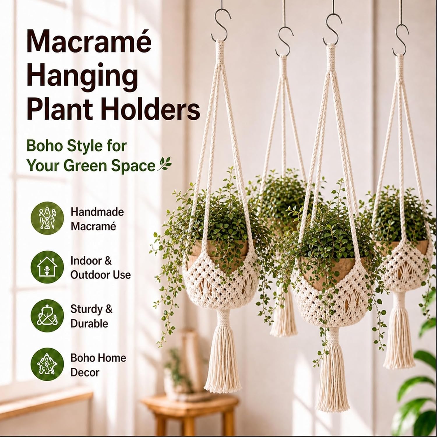 Shappy 1 Pack Boho Macrame Plant Hanger for Indoor image 2