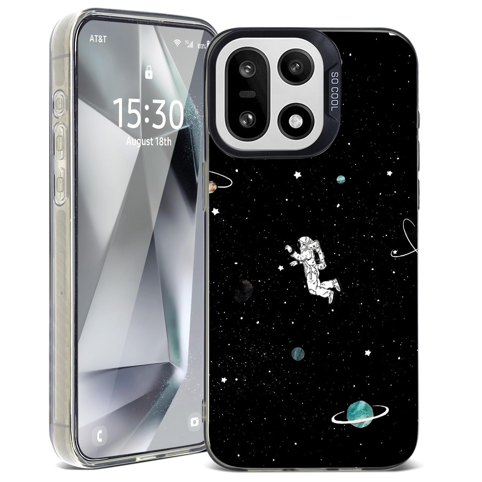 for OnePlus 15 Phone Case, Stylish Cat Print Cool Cartoon Astronaut Planet Moon Space Pattern Design, Hybrid TPU+PC Slim Shockproof Fashion Cover for Boys Girls Black astronaut