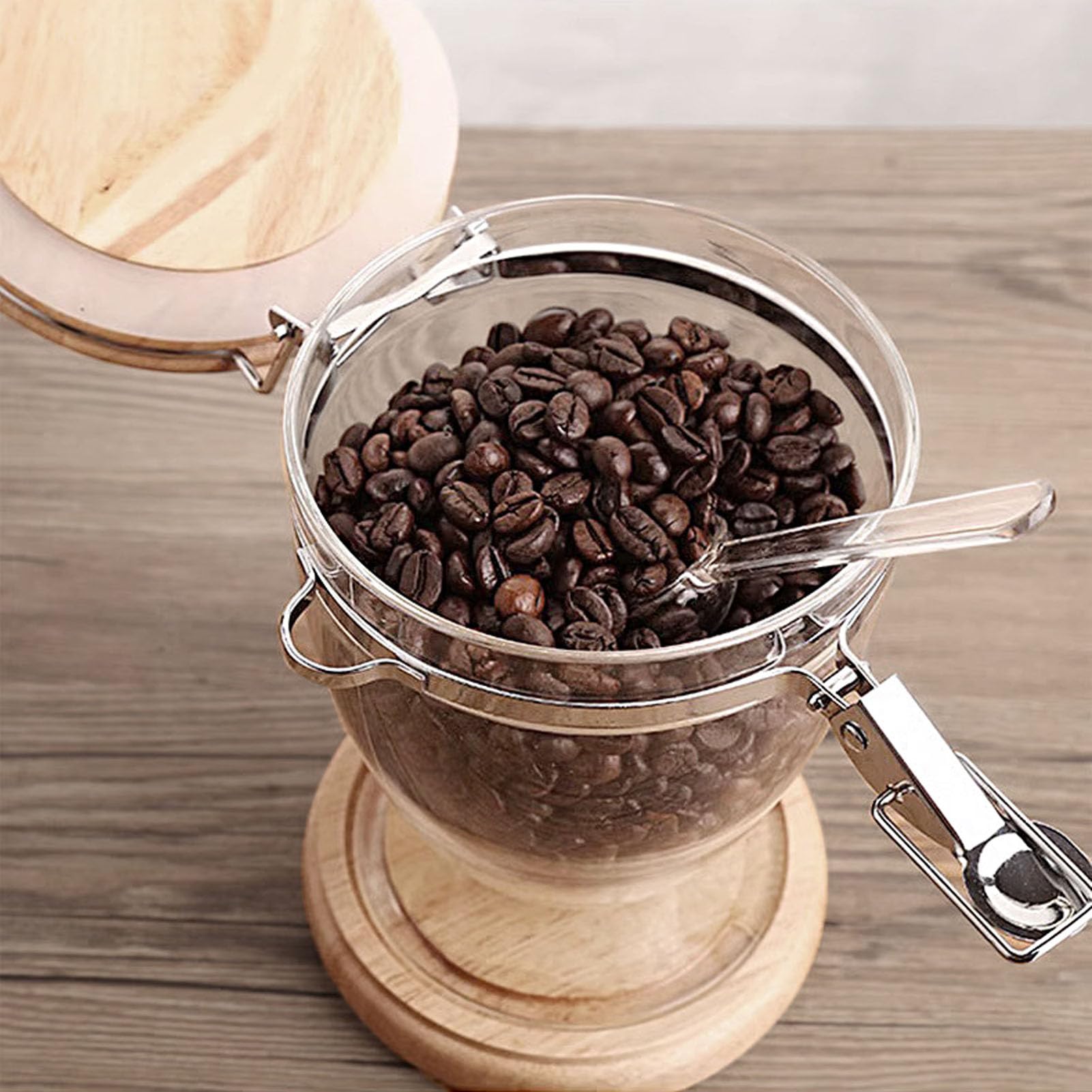 Behälter für Kaffeebohnen, luftdicht, durchsichtig, Vorratsdose mit stabilem Deckel, für losen Tee, Kaffee, Zucker, Nüsse, ABS-Eichenmaterial, 624 g, 22 oz (Klein)