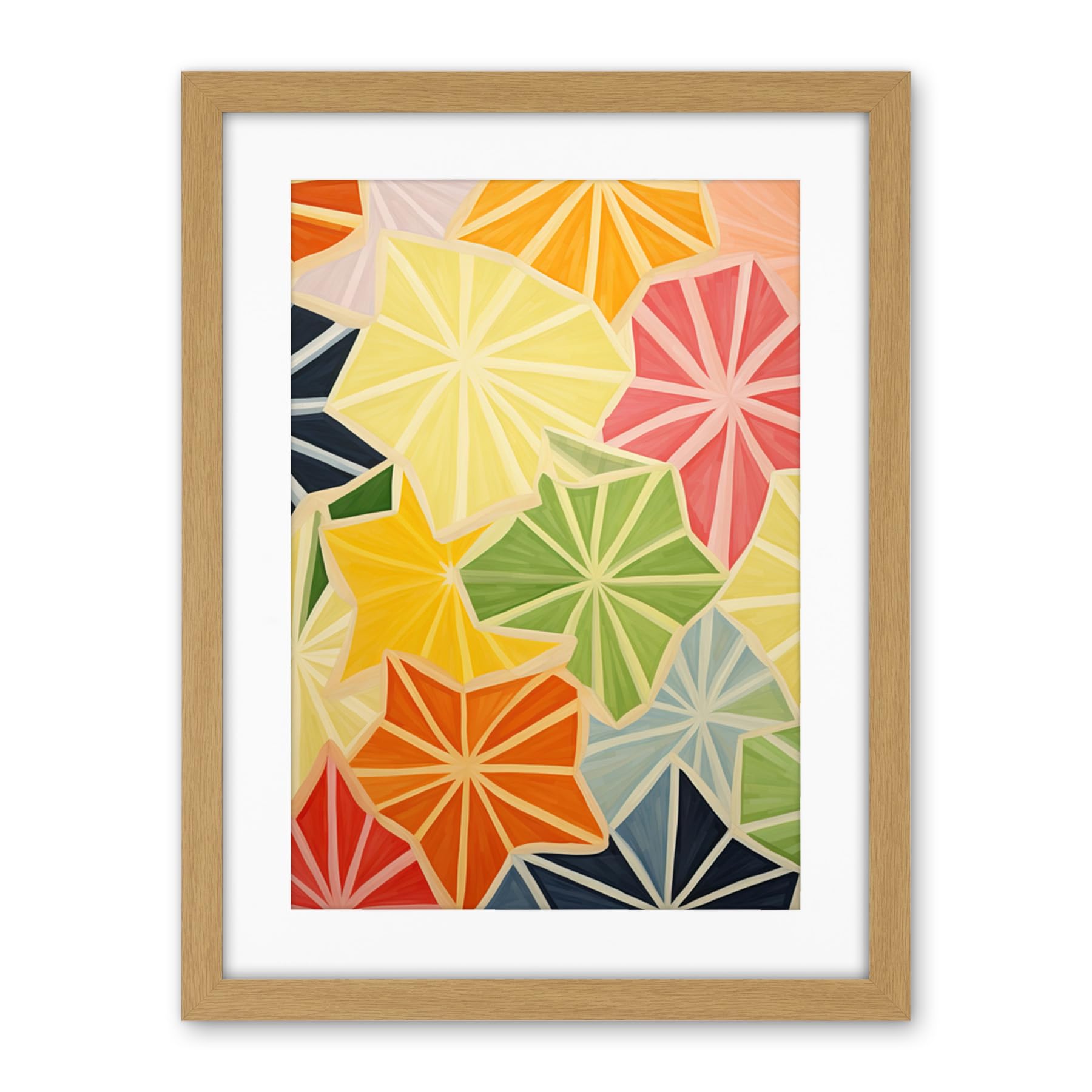 Artery8 Colourful Slices of Star Fruit Bright Watercolour Painting Abstract Carambola Kitchen Artwork Framed Wall Art Print 18X24 Inch