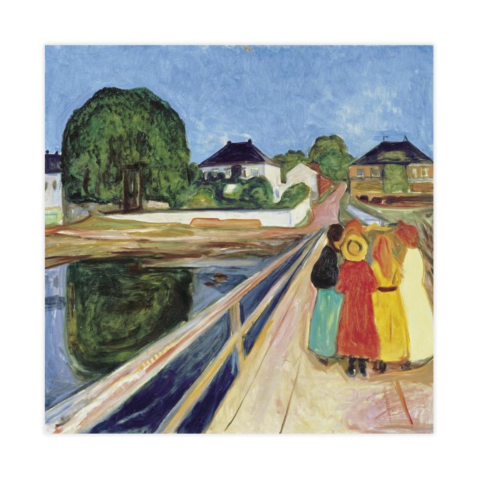 WCYB Girls on A Bridge by Edvard Munch Posters Prints Canvas Deco Paintings Wall Art Unframe 16" L X 16" W