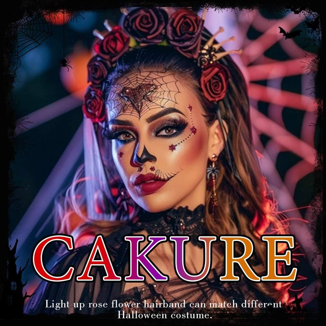 CAKURE Light Up Halloween Headband Led Rose Flower Headbands Hair Accessories for Women - Image 7