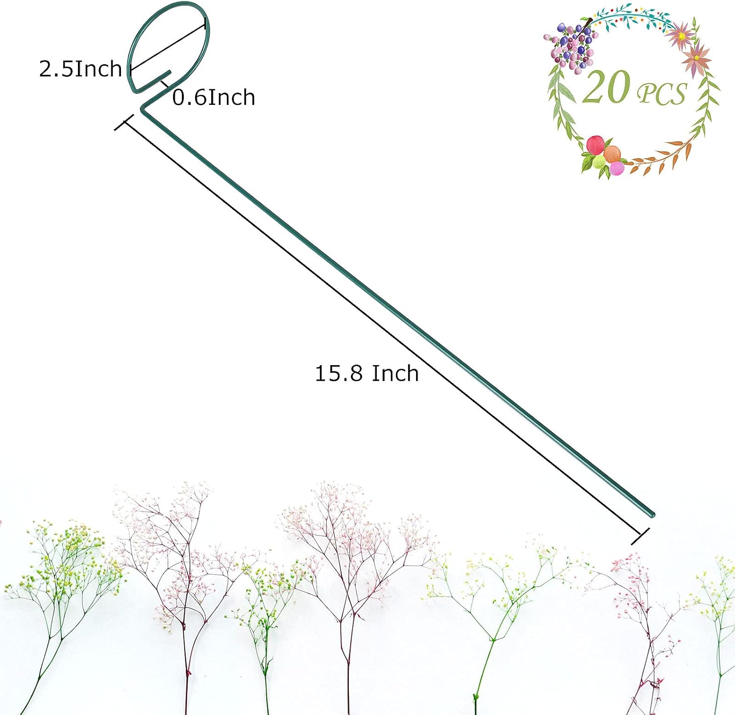 PETTYOLL 20PCS Single Stem Plant Stakes, 15.8 Inch Plant Support Garden Stakes, Flower Support Stakes for Amaryllis Orchid Lily Rose Tomatoes Peony, Dark Green : Patio, Lawn & Garden