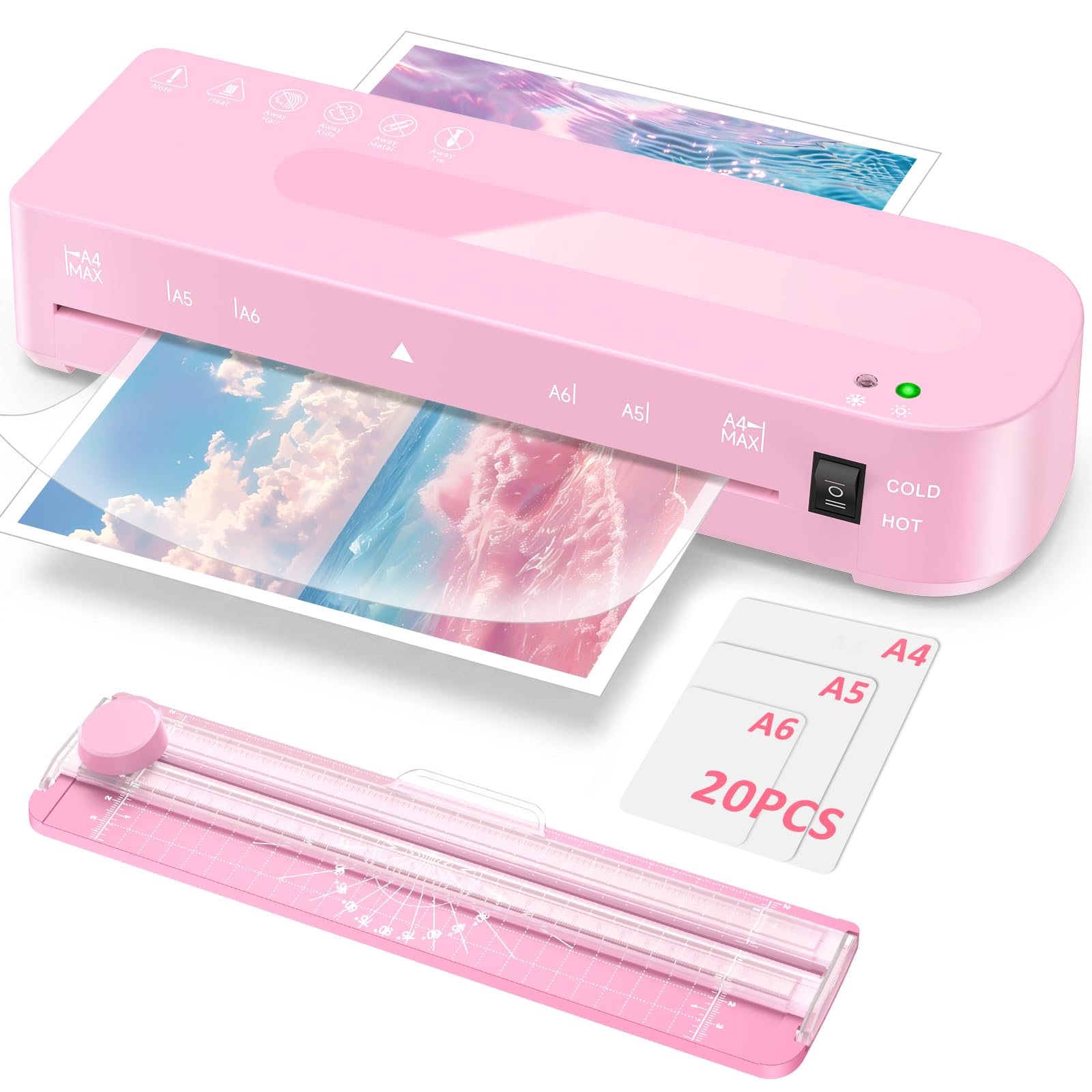 9 Inch Laminator Machine with 20 Laminating Sheets, Hot & Cold with Trimmer