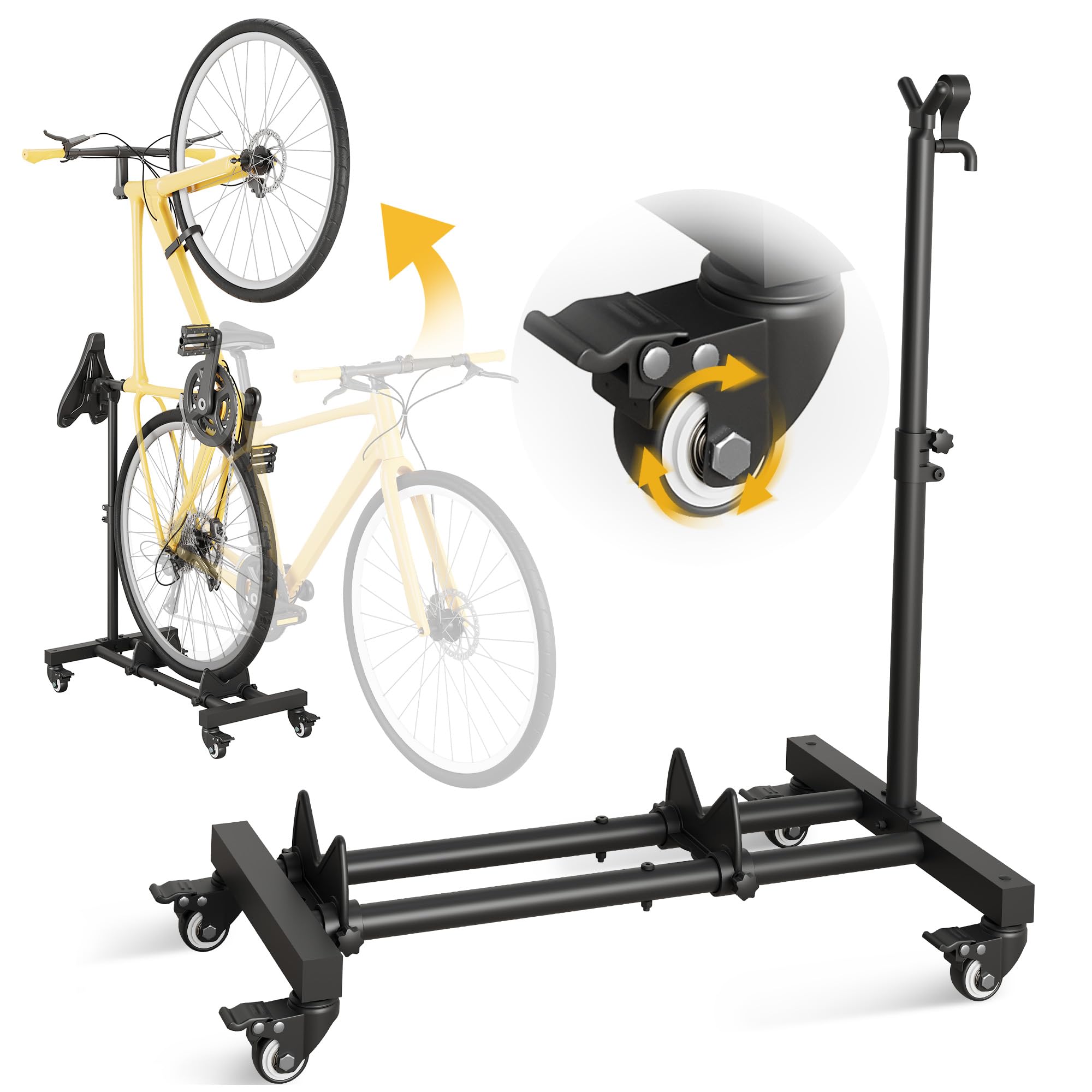 Sttoraboks Freestanding Vertical Bike Storage Stand with Wheels, Stable Floor Bike Racks for Garage/Apartment, Indoor Cycle Storage Rack, Adjustable Height, No Drilling Required, Max 10cm Tire Width