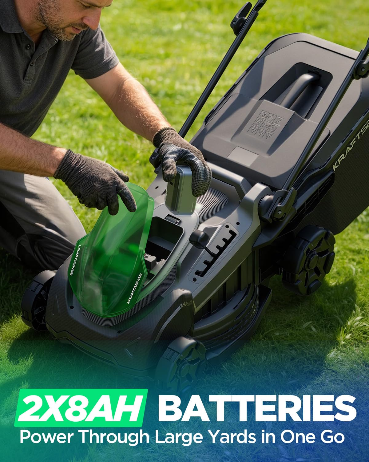 Cortacésped eléctrico de 45,7 cm (18 Pulgadas), cortacésped inalámbrico con batería de 40 V y Cargador con 2 x 8,0 Ah, Motor sin escobillas, Ajuste de Altura 2 en 1, Funda y Bolsa, 6 Veces Ajustable