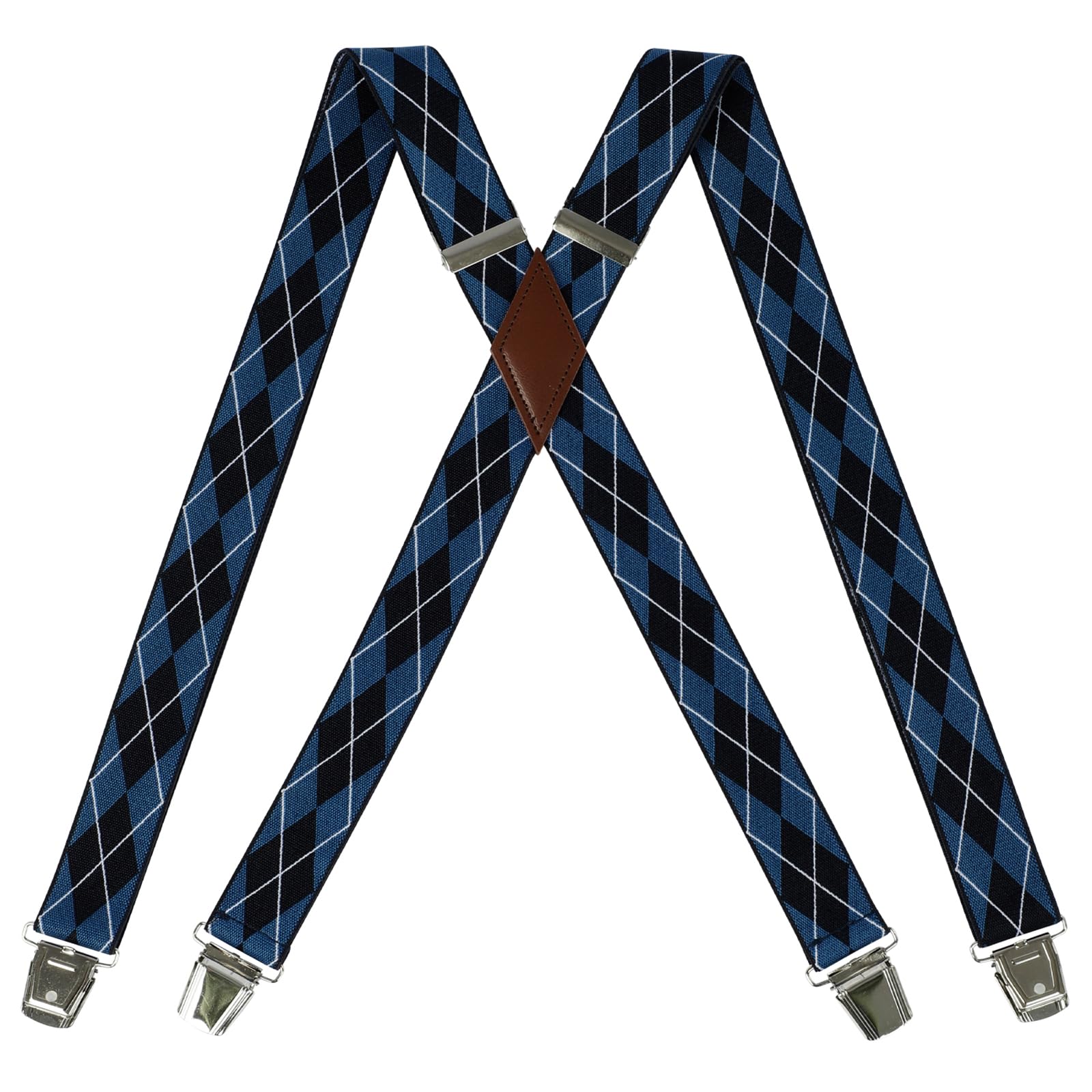 PAPA LEGGENDA X-Back Suspender for Men with 4 Swivel Hooks, 1.4 Inch Wide Adjustable Elastic Braces for Casual&Fomal,Blue Stripe