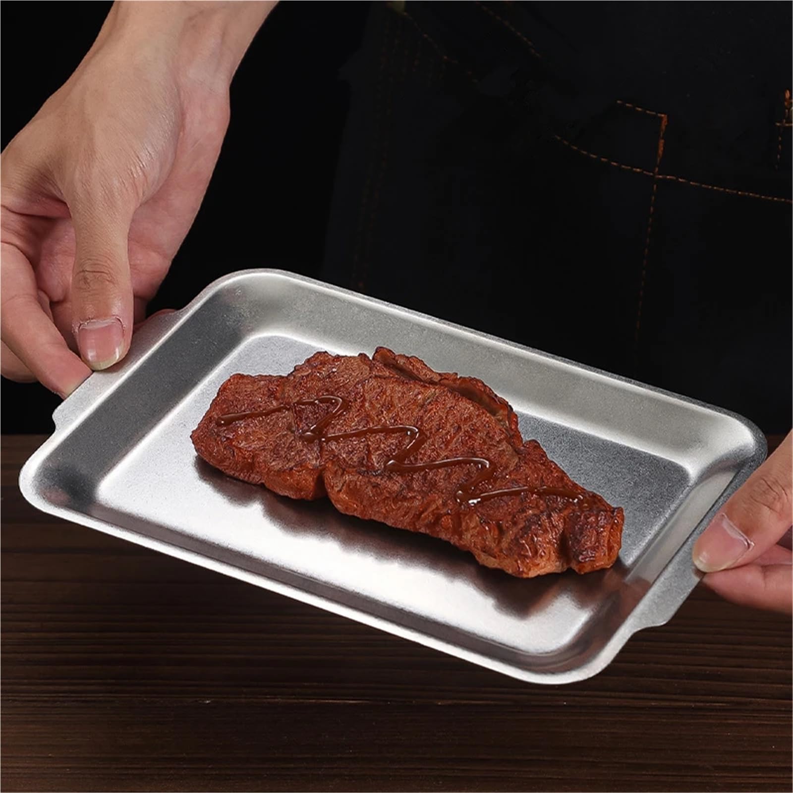 6 Piezas de bandejas rectangulares Acero Inoxidable Retro for Barbacoa, Almacenamiento Aperitivos, Accesorios Cocina para Cocina(27cmx15cm)