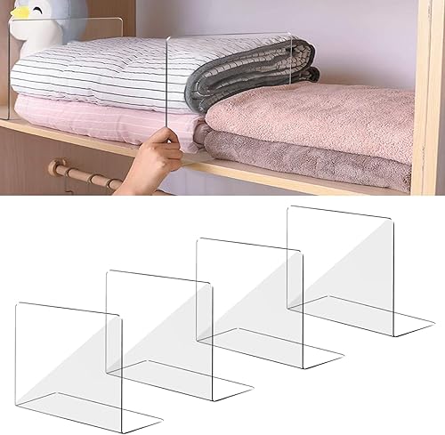 Miniatura 15 de OKPOW Separadores de estantes acrílicos para organización del armario: paquete de 8 separadores de estantes transparentes altos y duraderos para