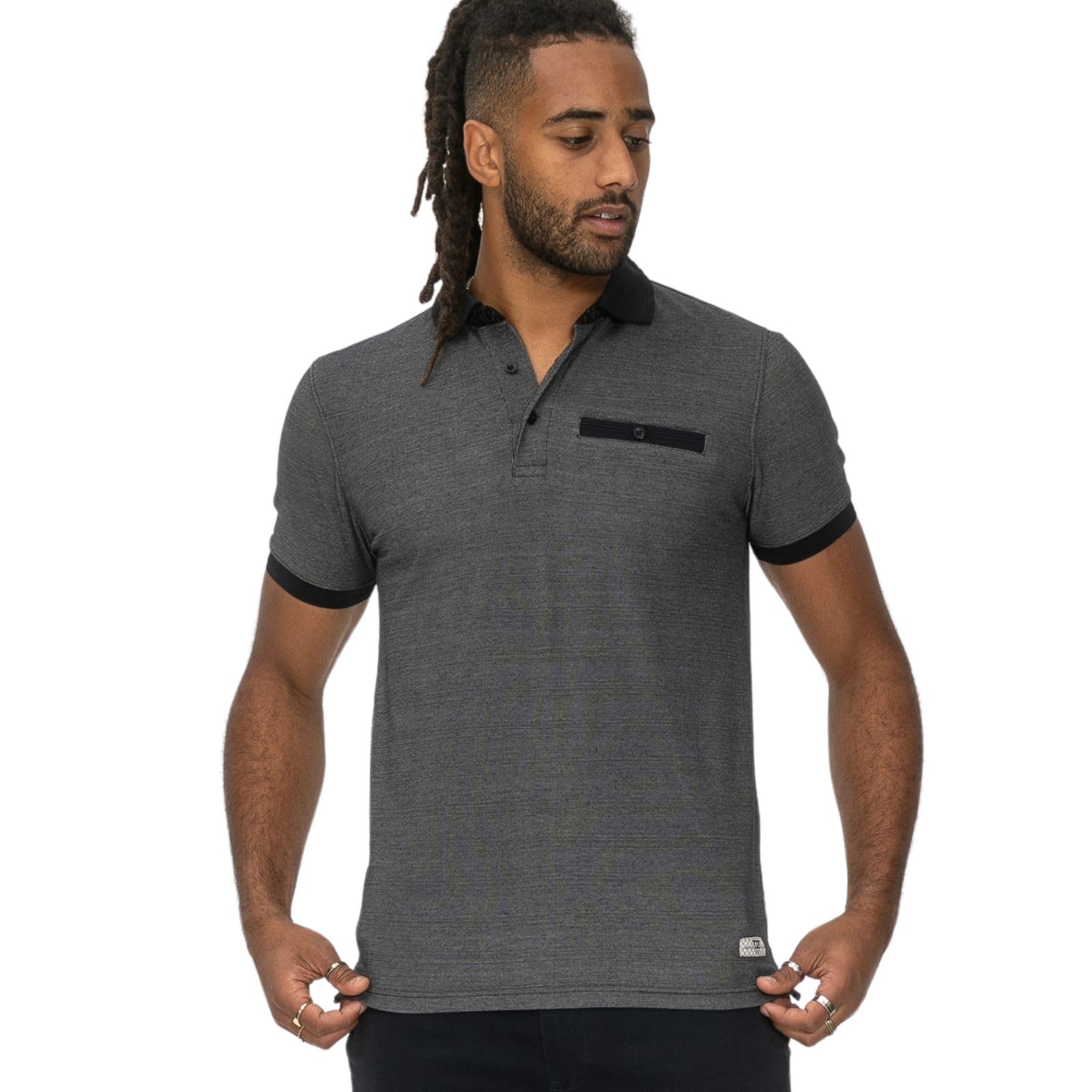 D555 Men's Grey Newcastle Pique Polo For With Contrast Collar Colour & Open Cuffs In 5XL