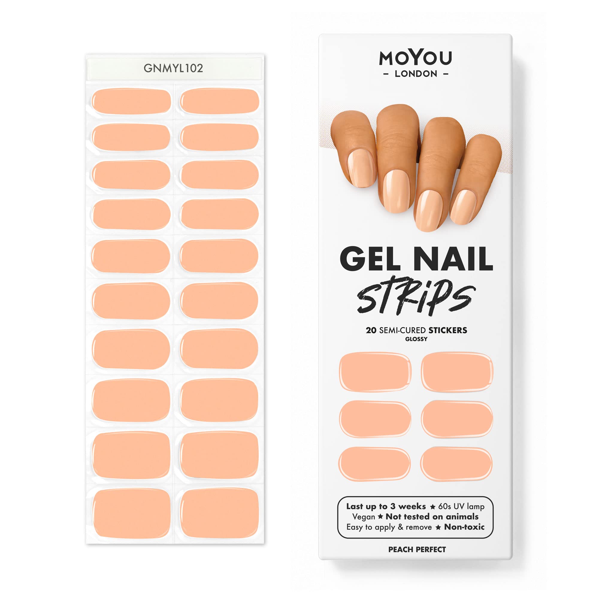 MOYOU LONDON Semi Cured Gel Nail Strips - 20 Pcs. Nail Wraps for Salon-Quality Manicure - Works with Any UV Nail Lamp - Easy to Apply, Trim, & Remove Gel Nail Stickers
