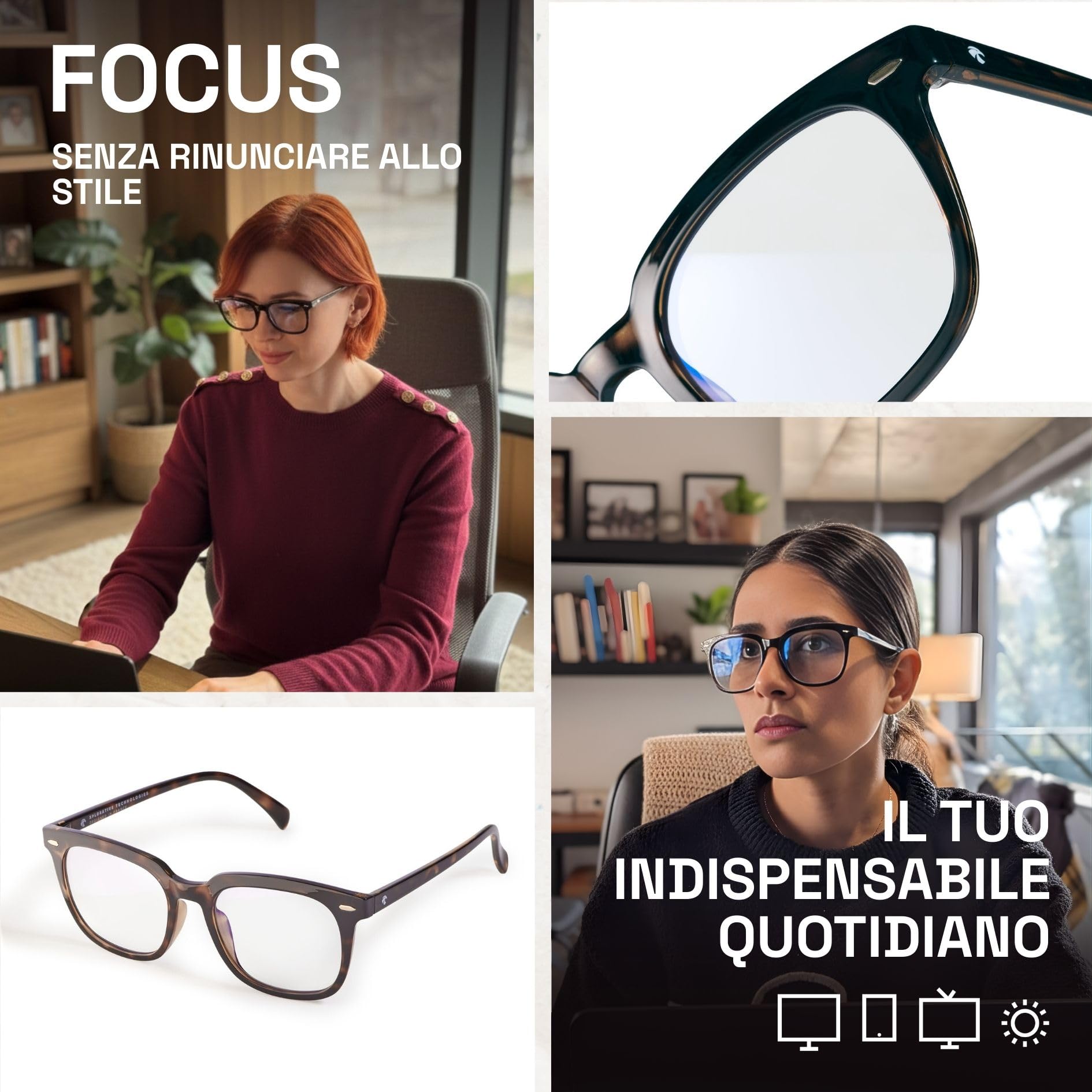 Horus X • Occhiali Luce Blu Donna | Eleganti Occhiali Anti Luce Blu 100% Filtranti | Occhiali per Computer Anti-Affaticamento & Anti-Stress Visivo da Schermo
