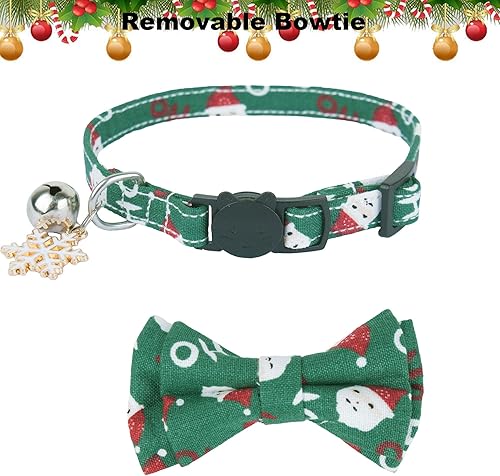 Miniatura 5 de ADOGGYGO Collares de Navidad para gatos con campana de lazo, paquete de 2 collares ajustables de Navidad con lazo extraíble, collar de Navidad rojo