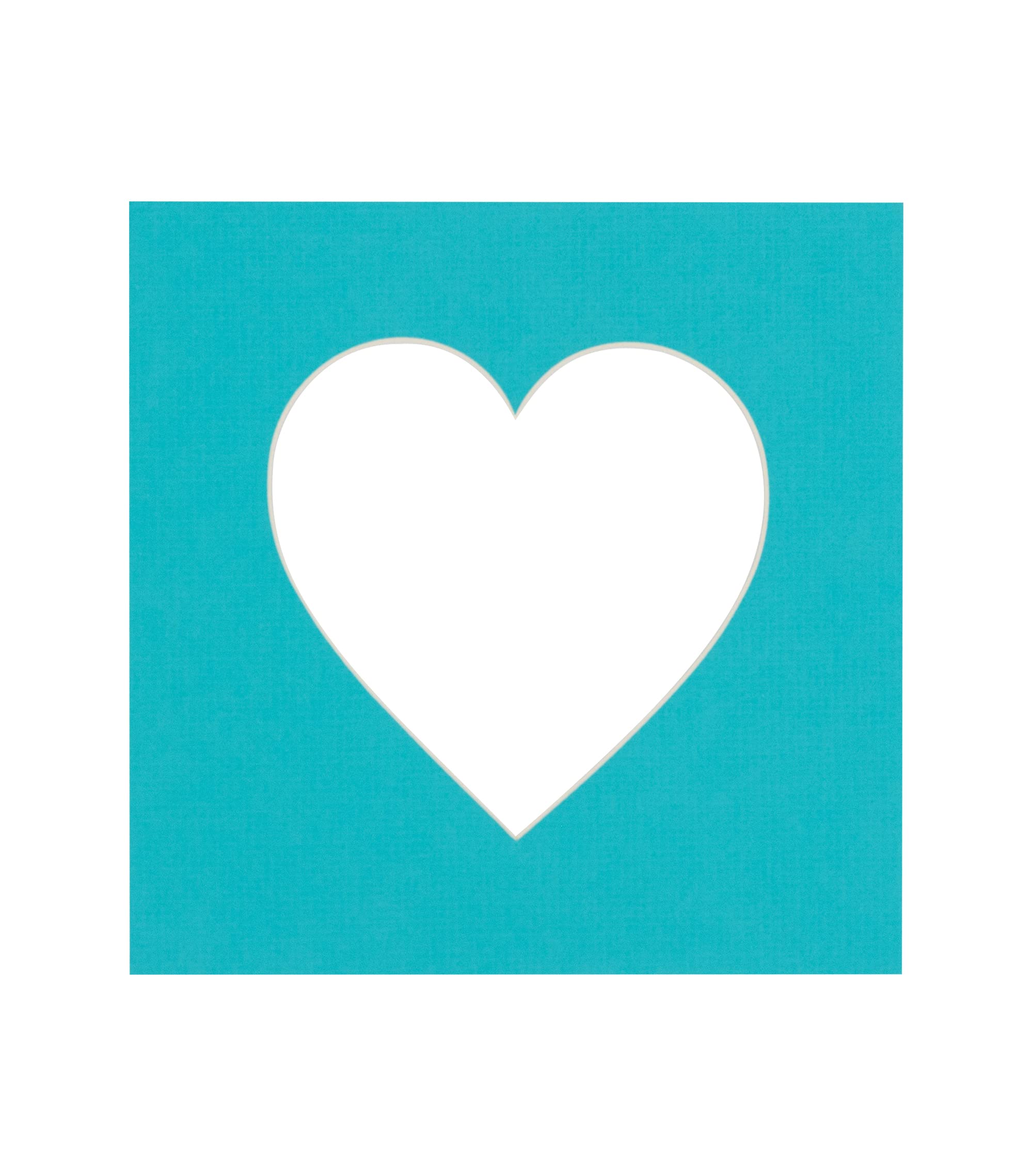 15x15 Mat Bevel Cut for 11x11 Photos - Precut Aquamarine Blue Heart Shaped Photo Mat Board Opening - Acid Free Matte to Protect Your Pictures - Bevel Cut for Family Photos, Pack of 1 Matboard Show Kit