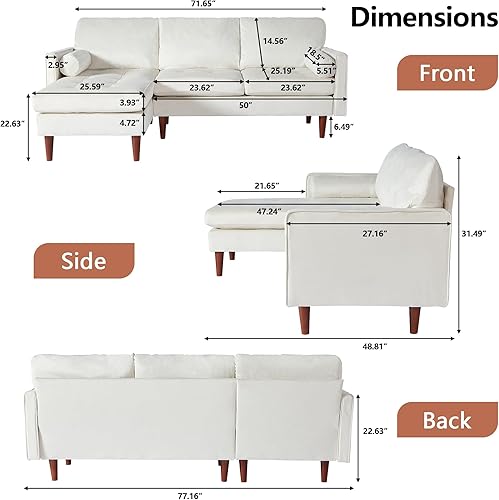 Miniatura 2 de wirrytor Sofá modular convertible, sofá convertible tapizado de terciopelo en forma de L con diván, moderno sofá modular de 3 asientos para sala de
