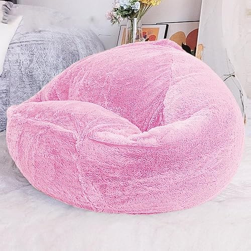 Funda para silla puff de piel esponjosa, funda para sofá, puf, silla, puf, otomana, relajación, futón, soplo (color rosa agua, tamaño 3.3 pies-D100