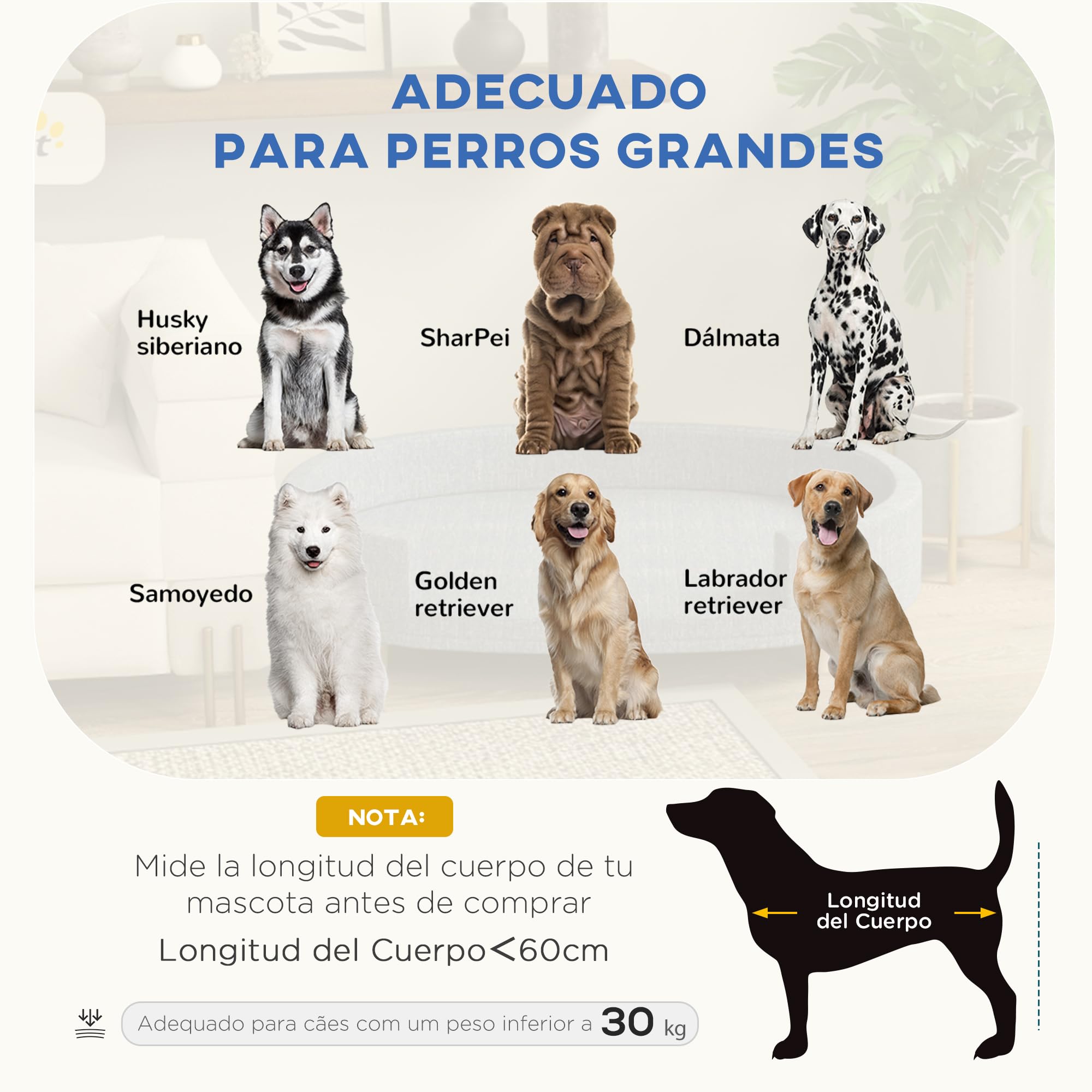 PawHut Sofá para Perros Grandes Sofá para Mascotas con Funda Lavable Cojín Desmontable y Patas de Madera de Pino Carga 30 kg para Interior 100x70x25 cm Azul