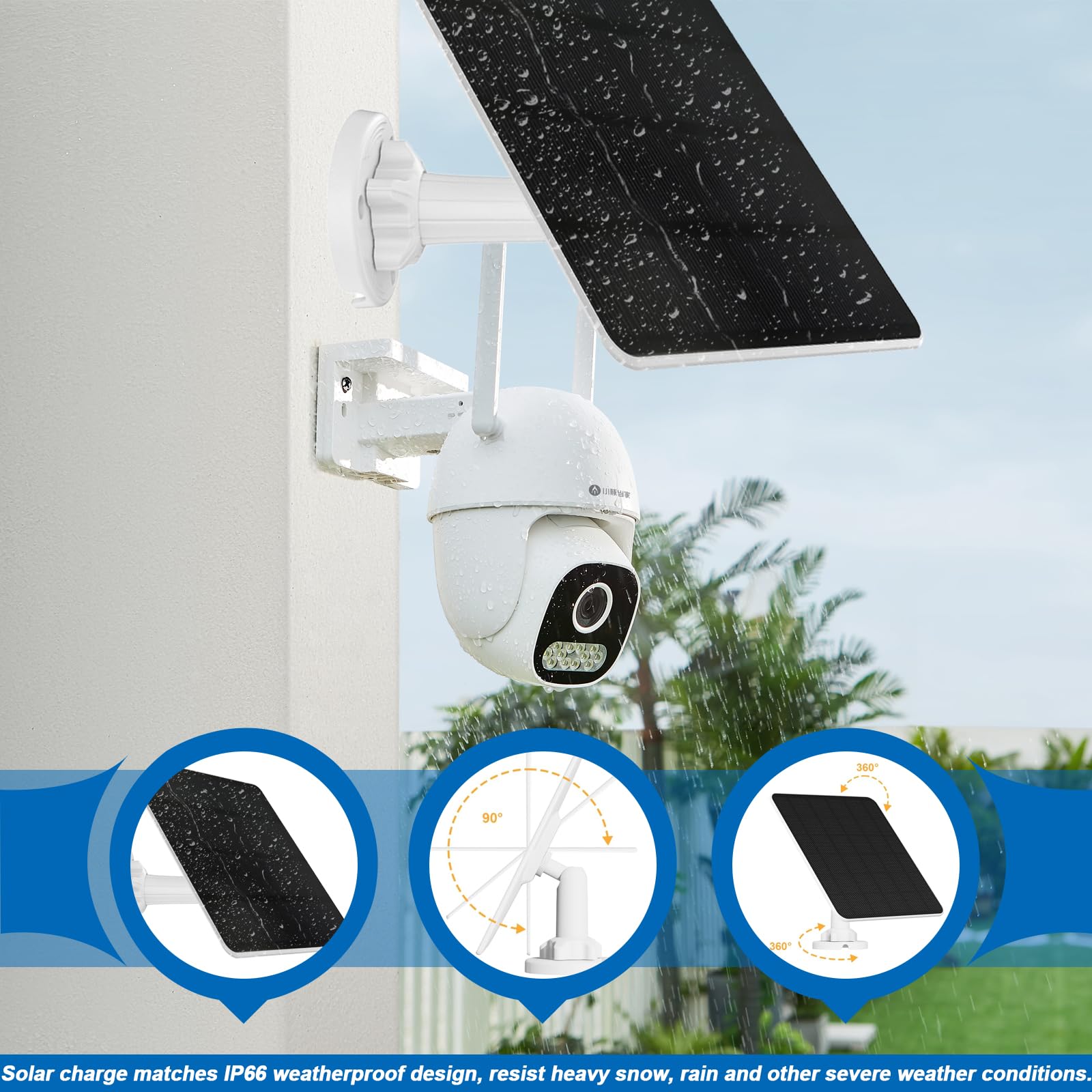 Pannello Solare 5W 5V Per Telecamere Di Sicurezza IP66 – Staffa Rotante 360° E Cavo Lungo, Impermeabile