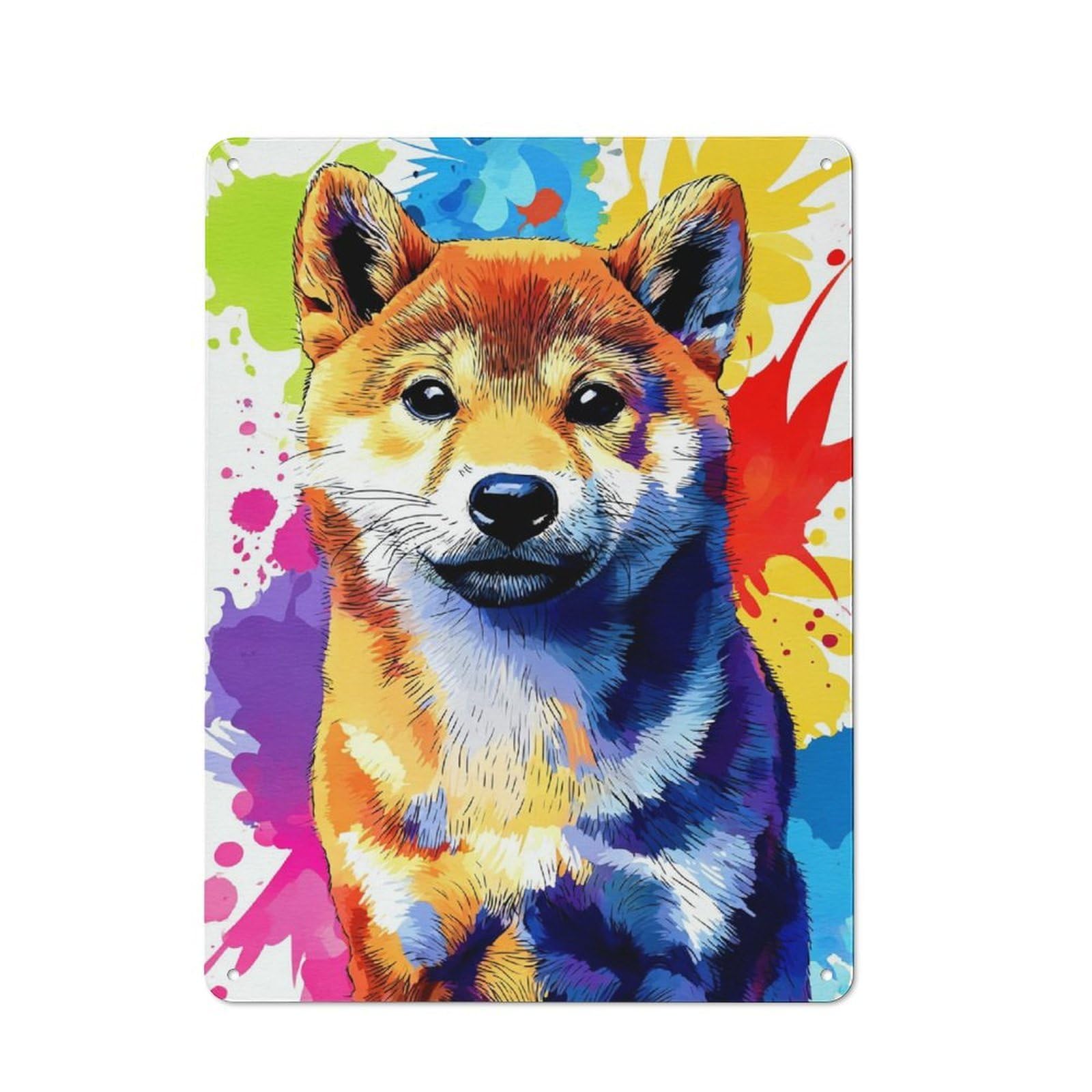 Junmoney Colorful Shiba Inu Portrait Art Print Industrial Decorative Metal Plaque 40X30cm Featuring Urban Room Decor For Flat, Bar, Studio Or Gallery Wall