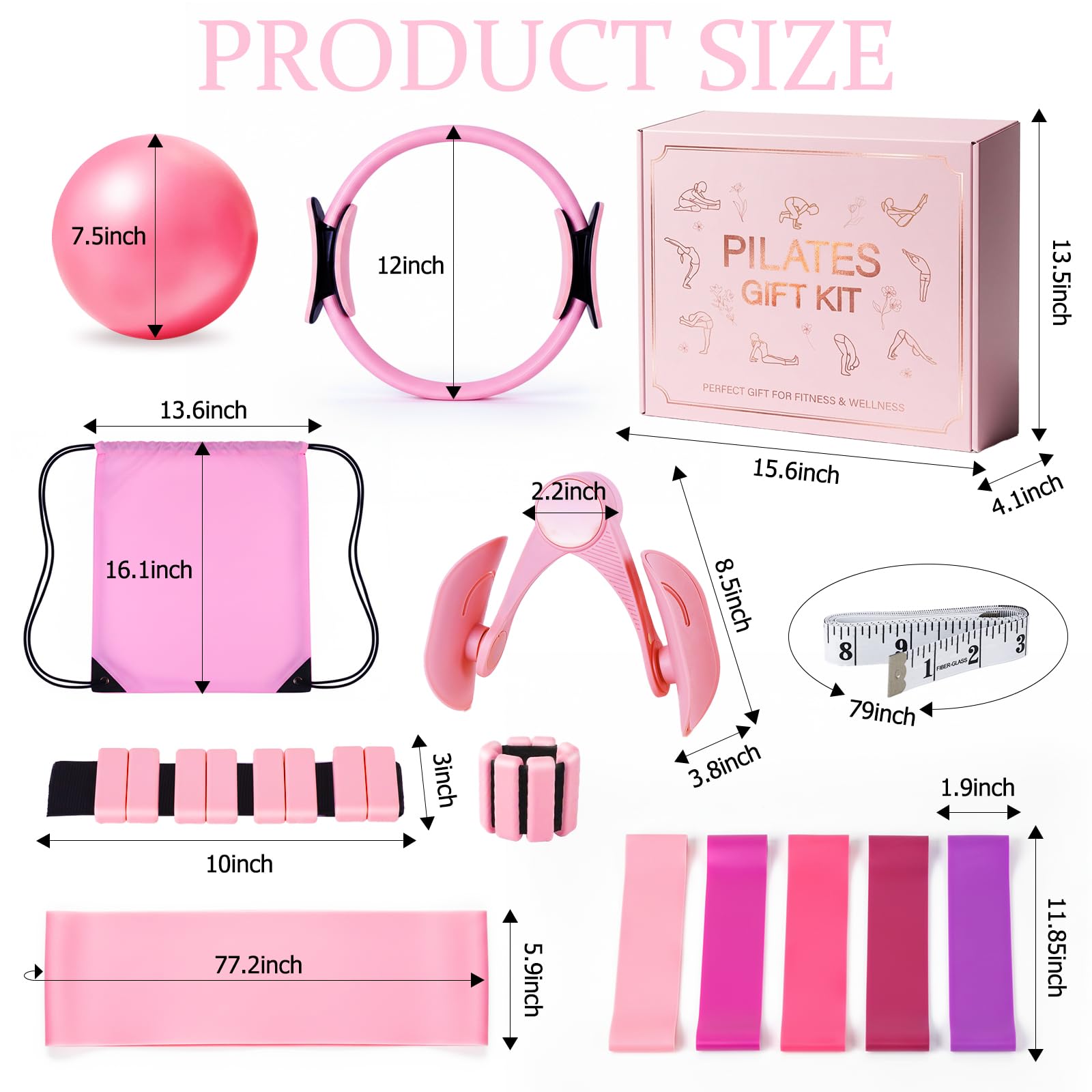 All-in-One Home Workout Kit für Frauen - Pilates Kit mit Knöchelgewichten Magic Circle 12 Zoll Widerstandsbänder Mini Pilates Ball Tragetasche - Anfänger Pilates Geschenkset für Muttertag Geburtstag