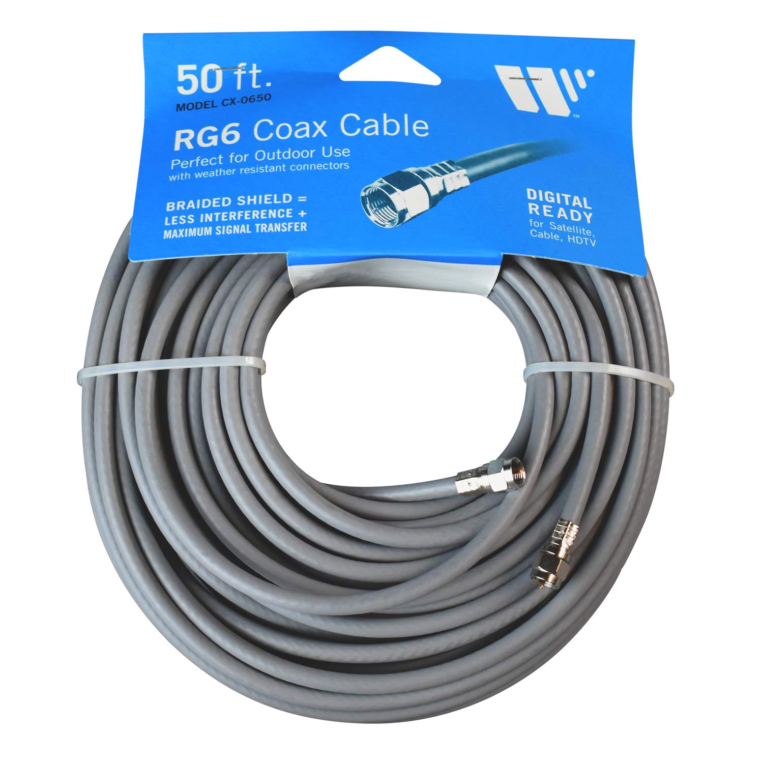 Winegard CX-0650 50' RG-6 Cable/Connector with O-Ring, Weatherproof and Flexible, Maximum Signal Transfer for OTA TV, CATV, and Satellite Antennas