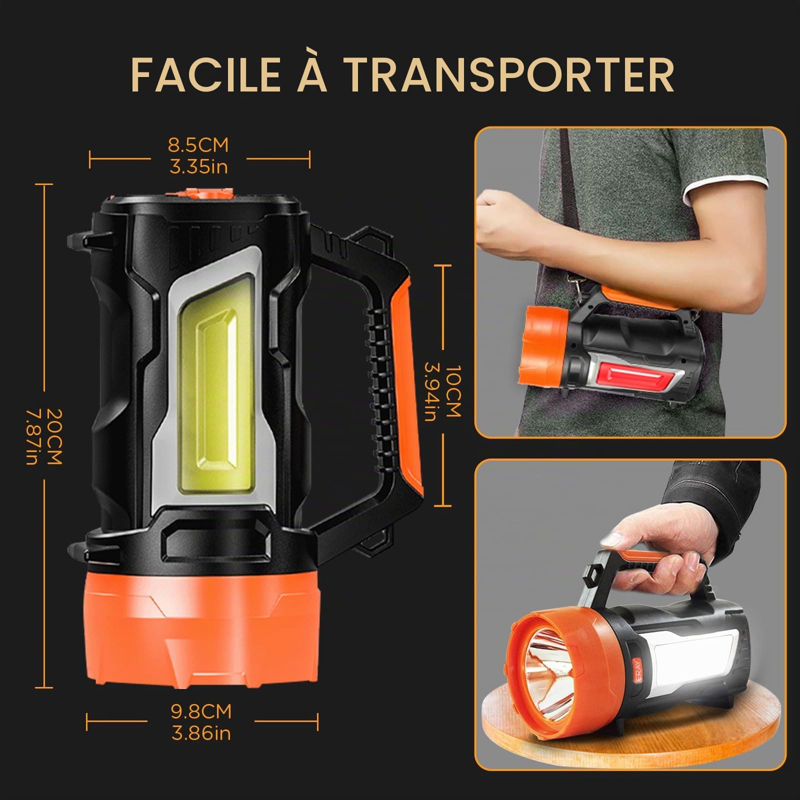 Lampe torche LED à Manivelle, 3 Sources Lumineuses Indépendantes | 7000 LM, 6 Modes, 3200 mAh, IPX4, idéale pour les activités de plein air, les coupures de courant et les situations d'urgence