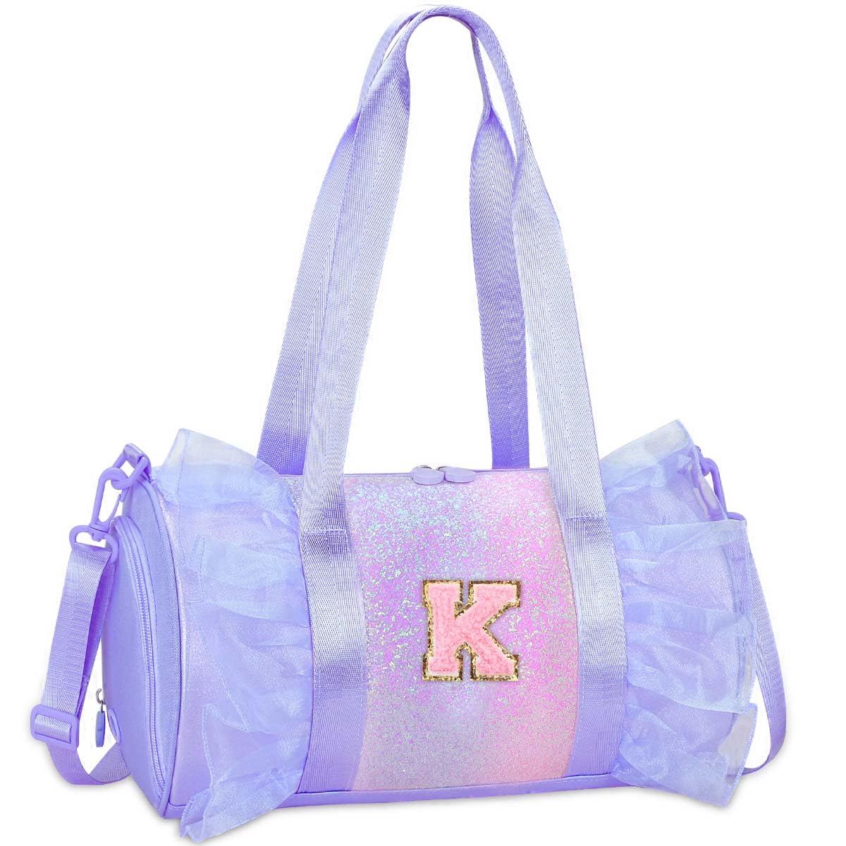 Personalized Monogram Dance Bag for Girls - 3-8 Years Kids Lightweight Water Resistant Oxford Backpack for Ballet Cheerleading Sleepovers Gymnastics Purple K