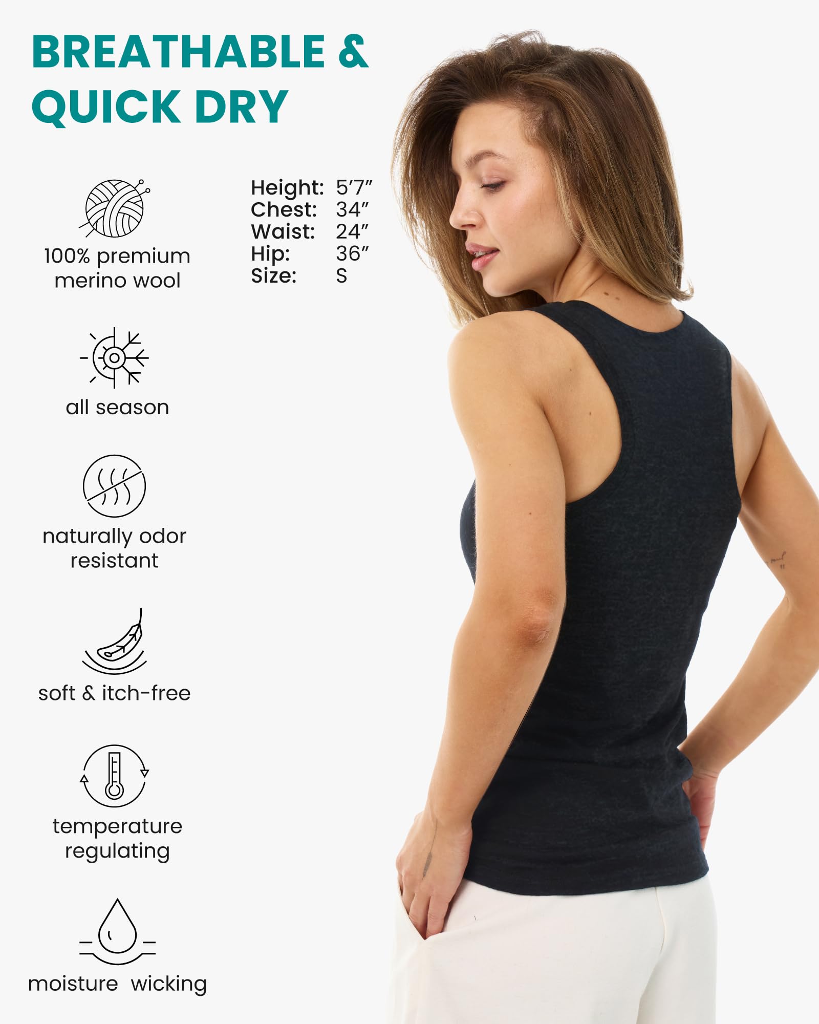 Merino.tech Canottiera Donna Lana Merino - Intimo per Sport e Quotidiano | Canotta Termica Sportiva Vogatore, Anti-Odore, Termoregolatrice, Traspirante, Rapida Asciugatura, Trekking e Bici