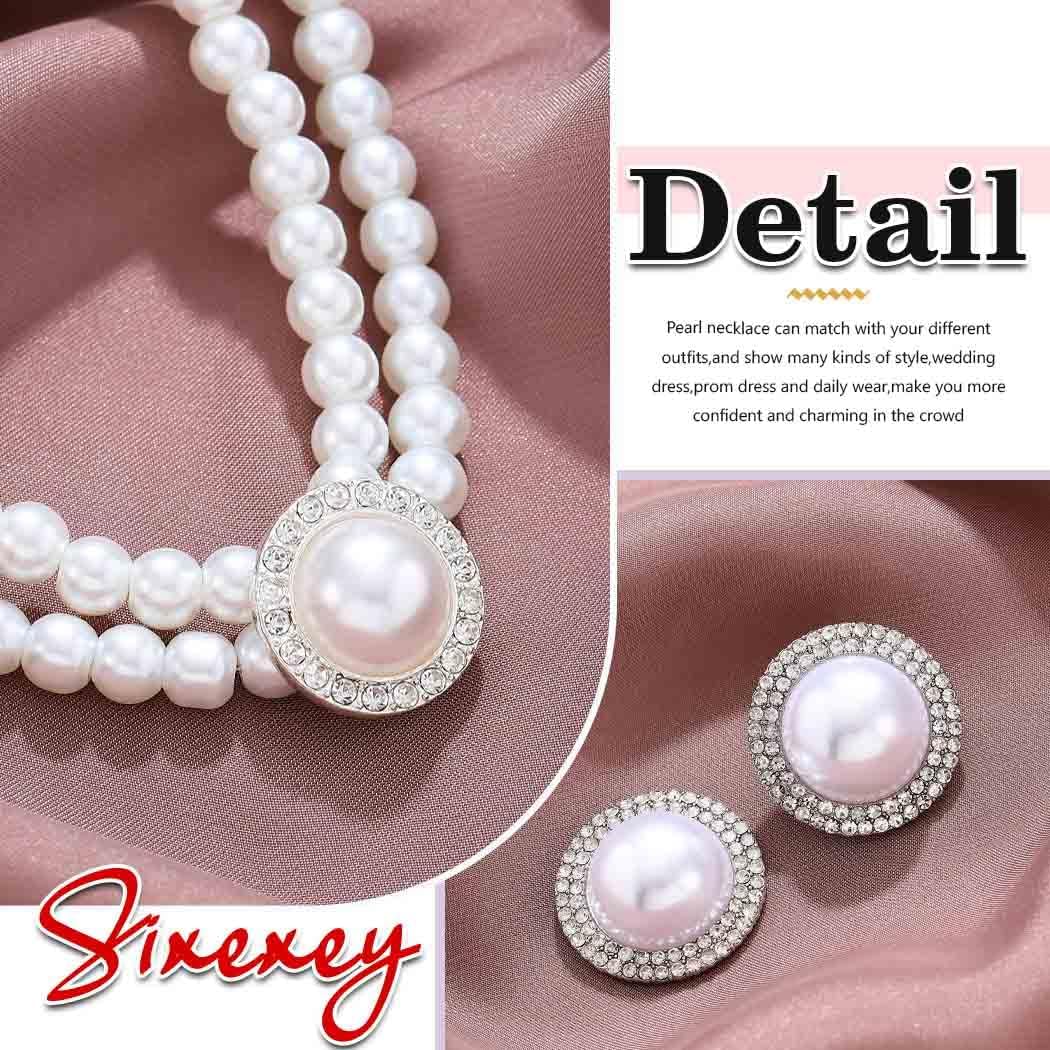 Sixexey Wedding Pearl Jewelry Set Bridal Jewelry Rhinestone Prom Birthday Necklace Jewelry Accessories for Women - Image 6