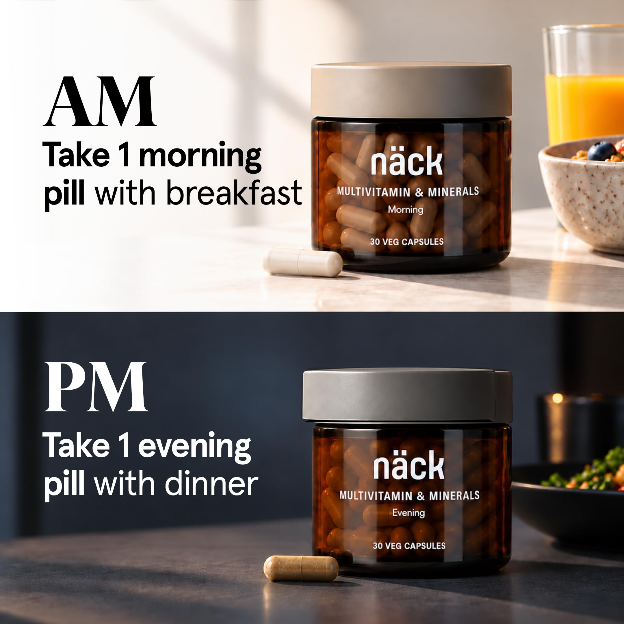 Näck Multivitamin & Mineral Dual Formula | Morning & Evening Formula | Superior Absorbency | 100% RDA for 21 Essential Vitamins and Minerals | 60 Veg Capsule — Amazon image 6