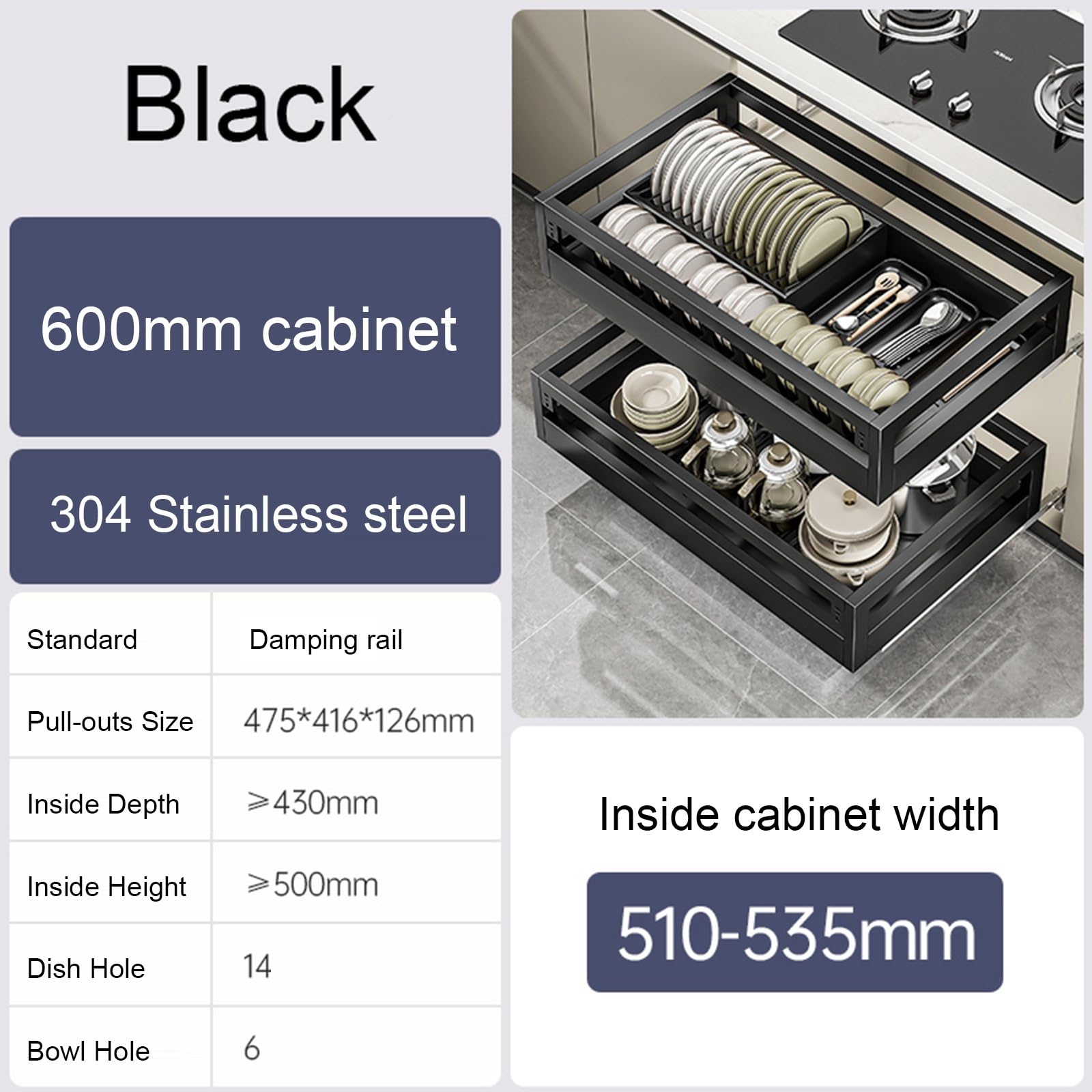 WelFurGeer Cassetto Estraibile Per Pentole E Padelle – Organizer Per Mobili Cucina, In Betulla, 81,3 Cm, Portata 22,7 Kg - 2