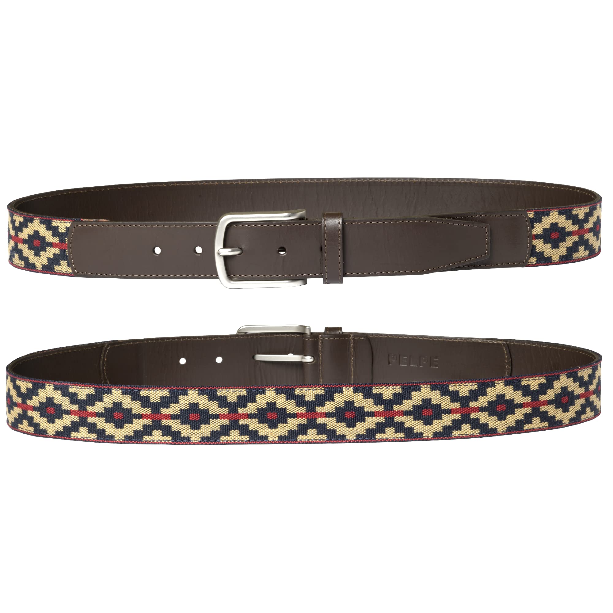 FABRIC-2 - Ledergürtel, mit passendem Leder- und Fadenarmband. Bestickter Gürtel auf Leder, für Männer und Frauen. Gürtel