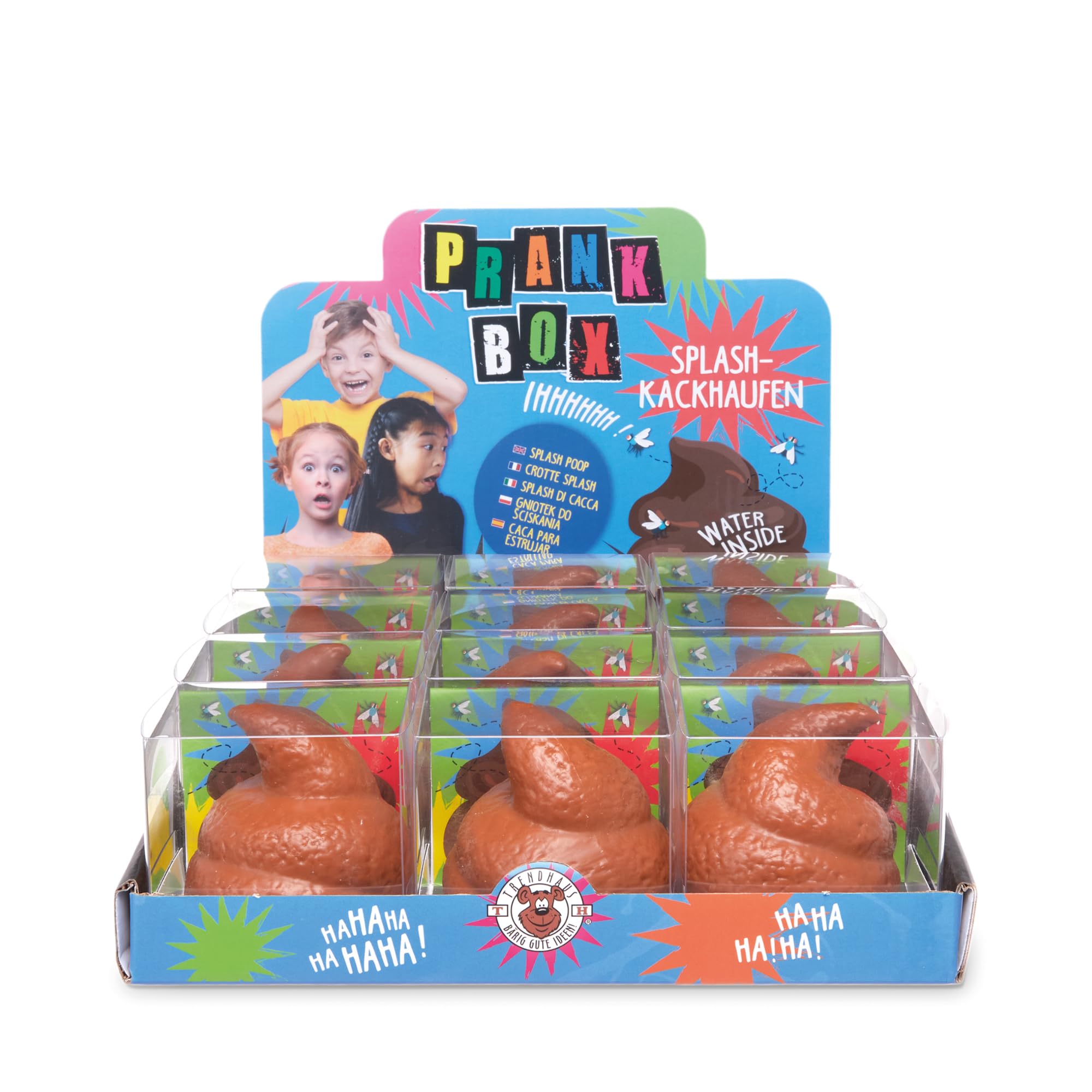 TRENDHAUS 964632 - Prank Box Splash Kackhaufen, 12 Stück je ca. 6 x 7 cm, Squishy in Kackhaufen-Form, Scherzartikel für Kinder und Erwachsene