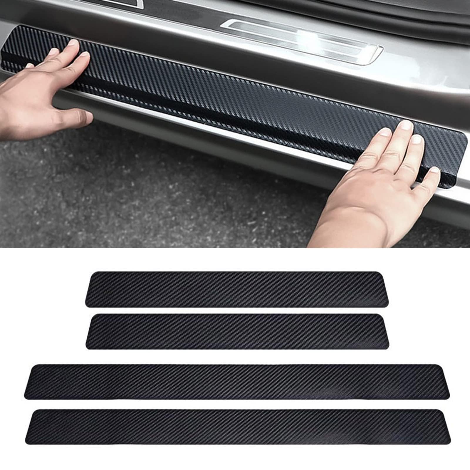 Tryagat 4 Pieces Door Sill Protector for VW Sharan 2 Seat Alhambra 2 7N 2010-, Scuff Plate Carbon Fibre Texture Entry Guard Exterior Accessories Decorative Trim