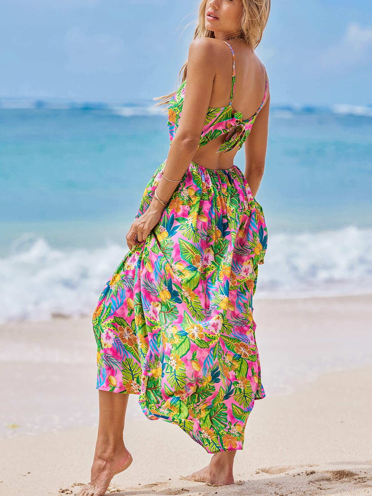 CUPSHE Damen Sommerkleid Paisley V Ausschnitt Standkleid Twist Front Boho Spaghettiträger Freizeitkleider Urlaub Maxi Dress