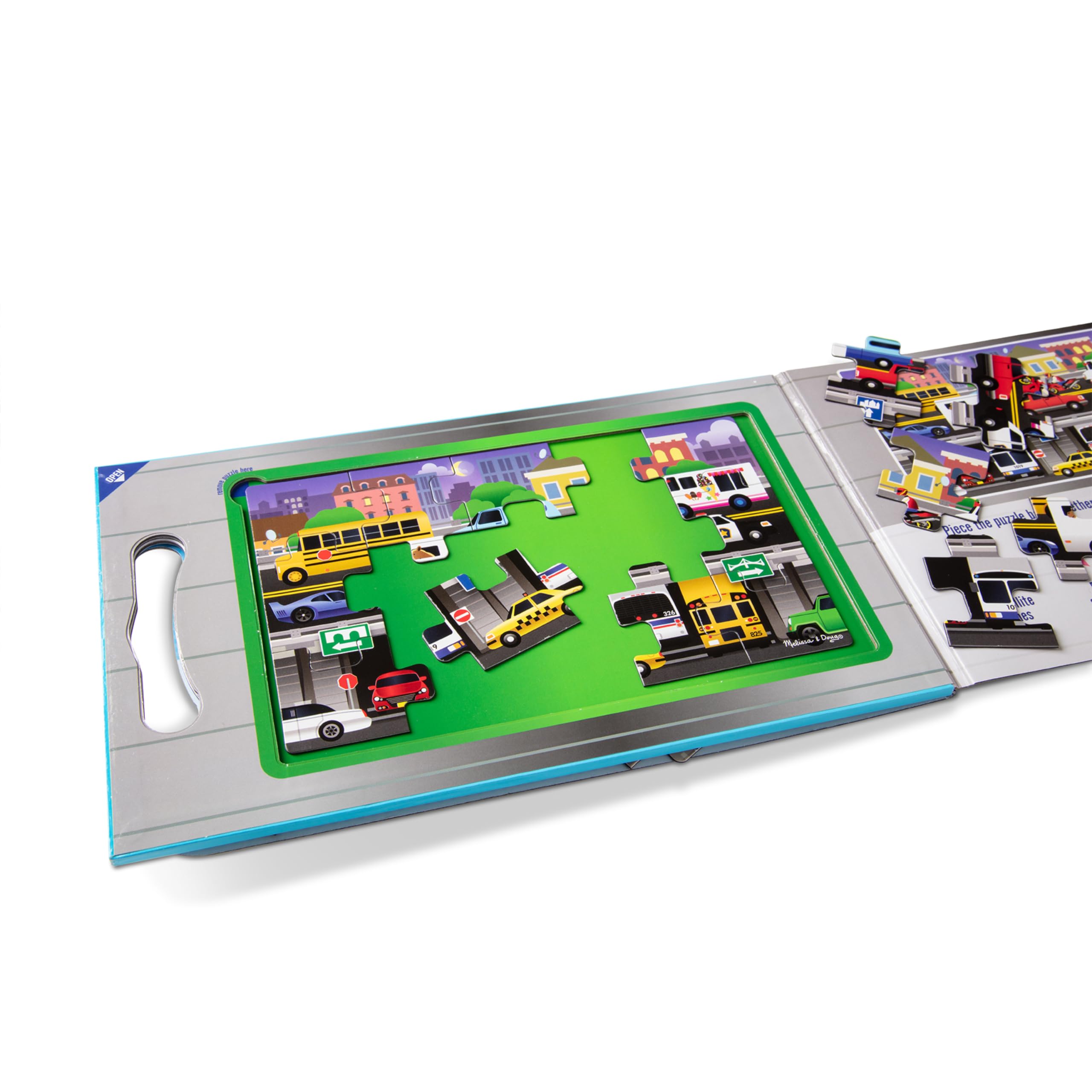 Melissa & Doug Take-Along Magnetic Jigsaw Puzzles Travel Toy – Vehicles (2 15-Piece Puzzles)