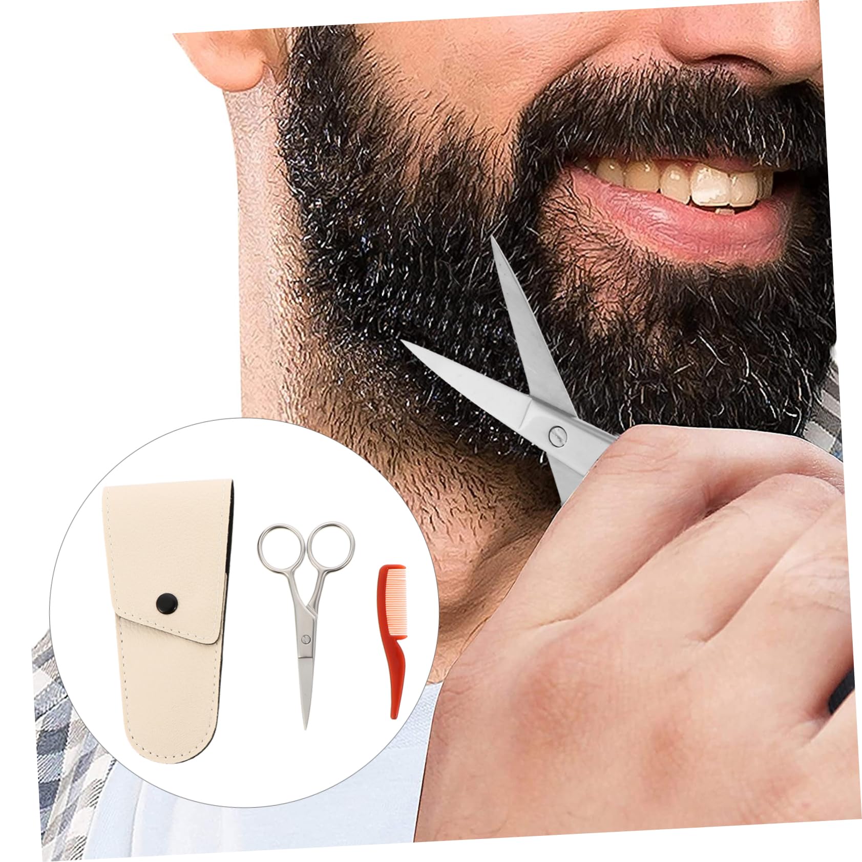 FRCOLOR 2sets Forbici Per Barba Acciaio Inossidabile e Pettine Con Custodia Kit Di Per Barba e Naso Comodo e Pratico Per Uomini