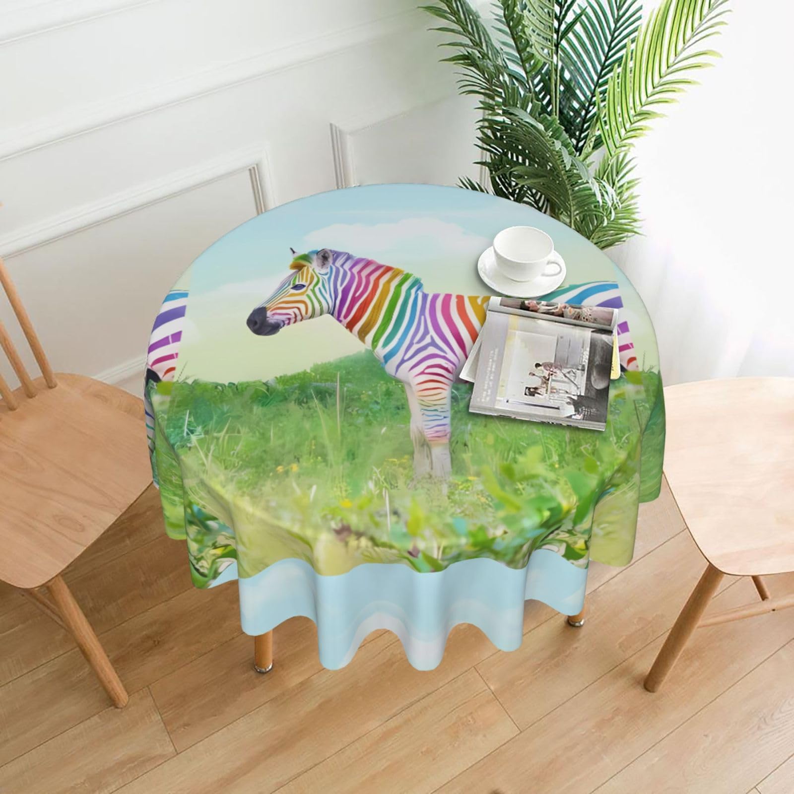 HJFCZH Colorful Zebra Prints Round Decorative Tablecloth 60in - High-Grade Polyester Throw for Dinners, Weddings & Everyday Use