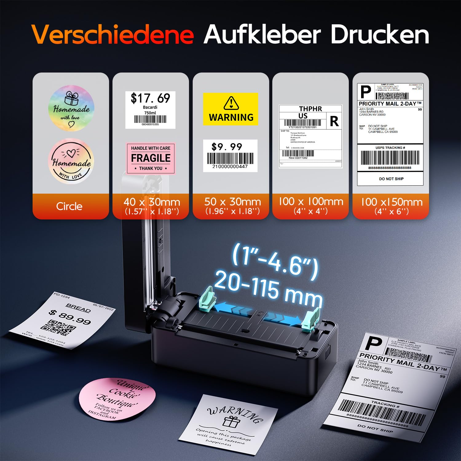 TATTMUSE Versandetiketten Drucker 4x6, DHL Etikettendrucker Bluetooth | Label Printer Unterstützt iOS, Android, Windows und Mac, Thermodrucker Labeldrucker Kompatibel mit Amazon, Vinted, DPD