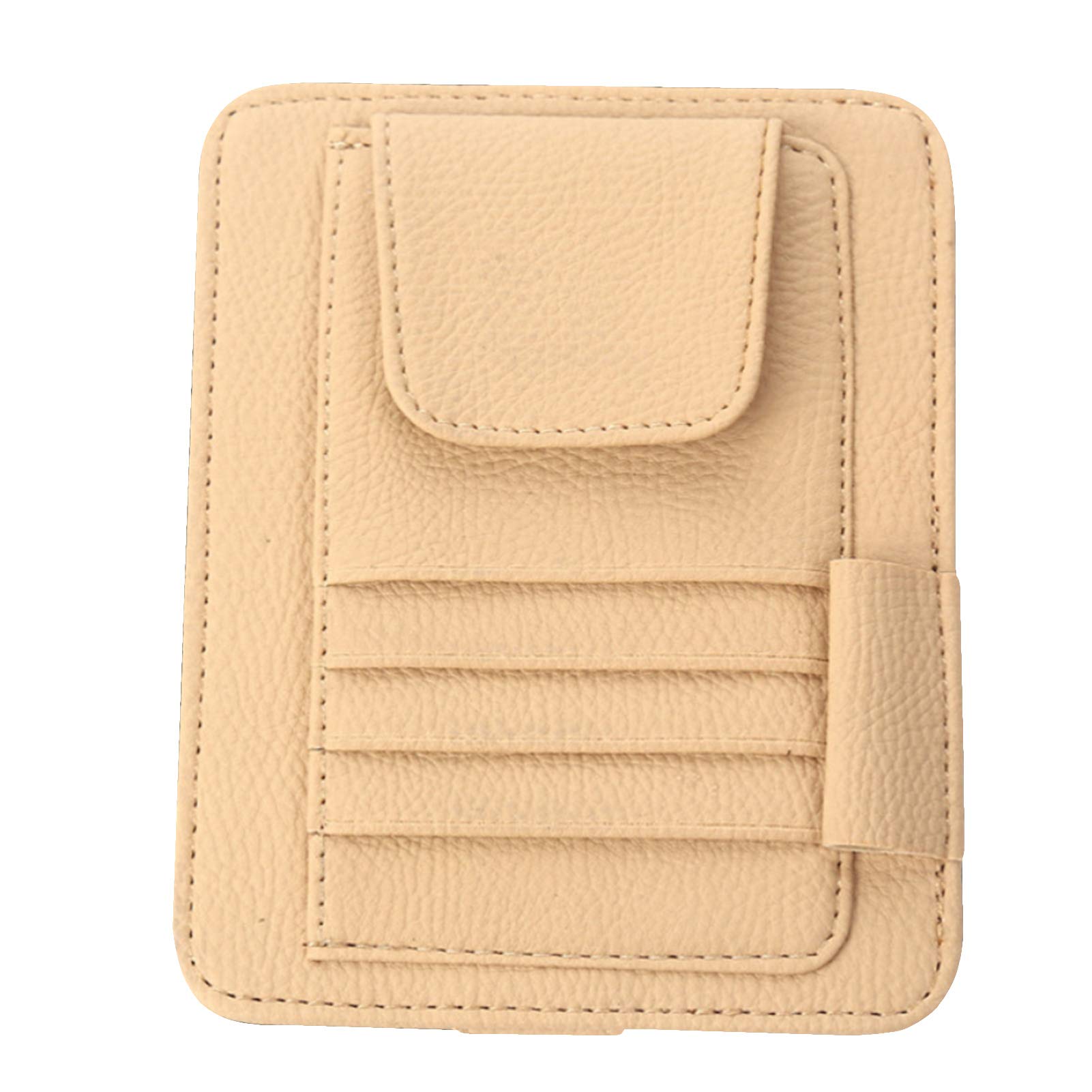 Visor Storage Sunshade Sleeve Wallet PU Storage Case Glasses Cards Organizer Clips Holder(Beige) -Layfoo