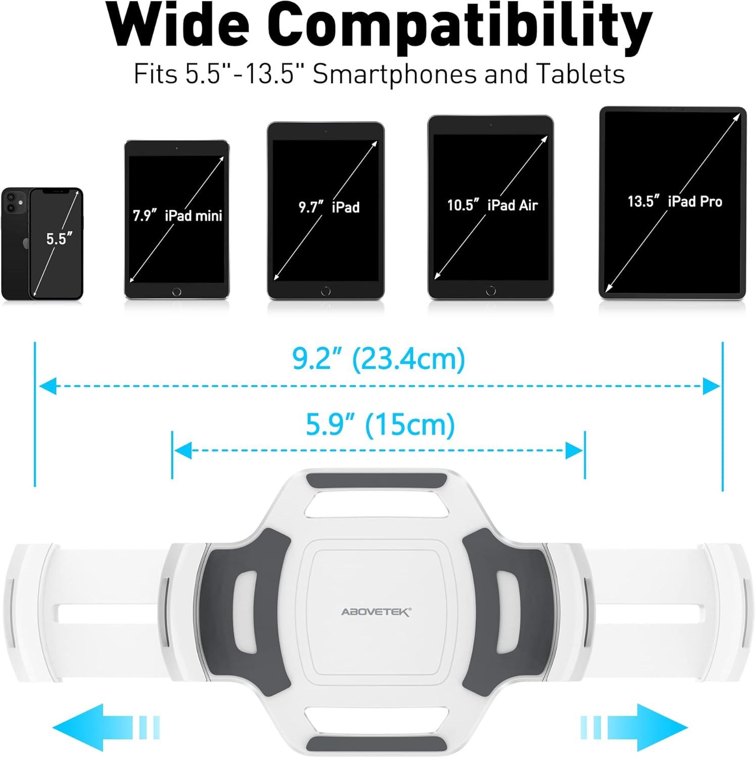 AboveTEK Bracket Tablet Holder for 5.5-13.5" Tablet & Phone (Holder Only), to Be Paired with Compatible Tablet Stand as Swivel Folding Clamp Mount for Kitchen Office Desk POS Kiosk Reception