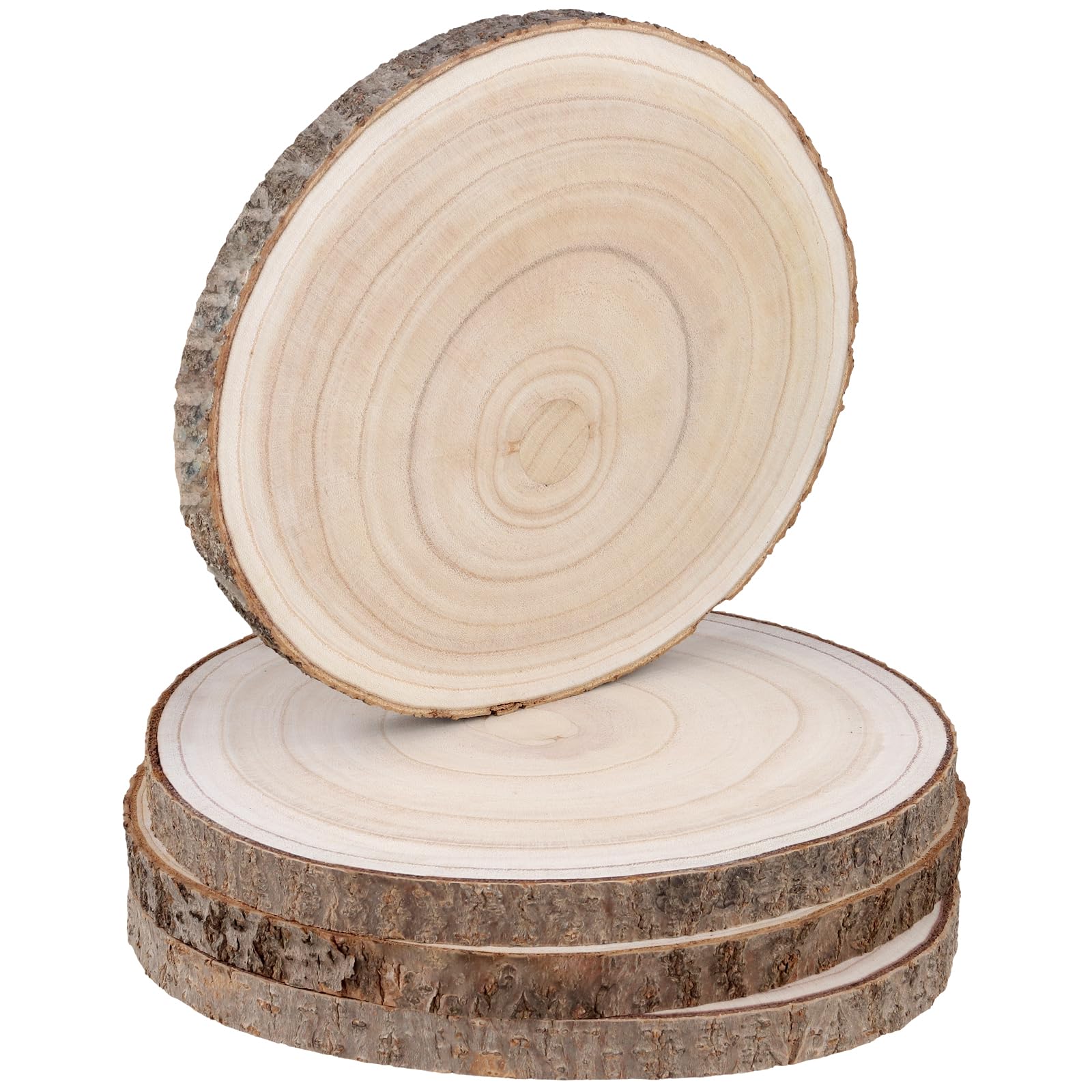 4 fette di legno naturale di paulonia, 26-30 cm, grandi dischi di legno non finiti rotondi per artigianato, fai da te, decorazioni natalizie (spessore 2 cm)