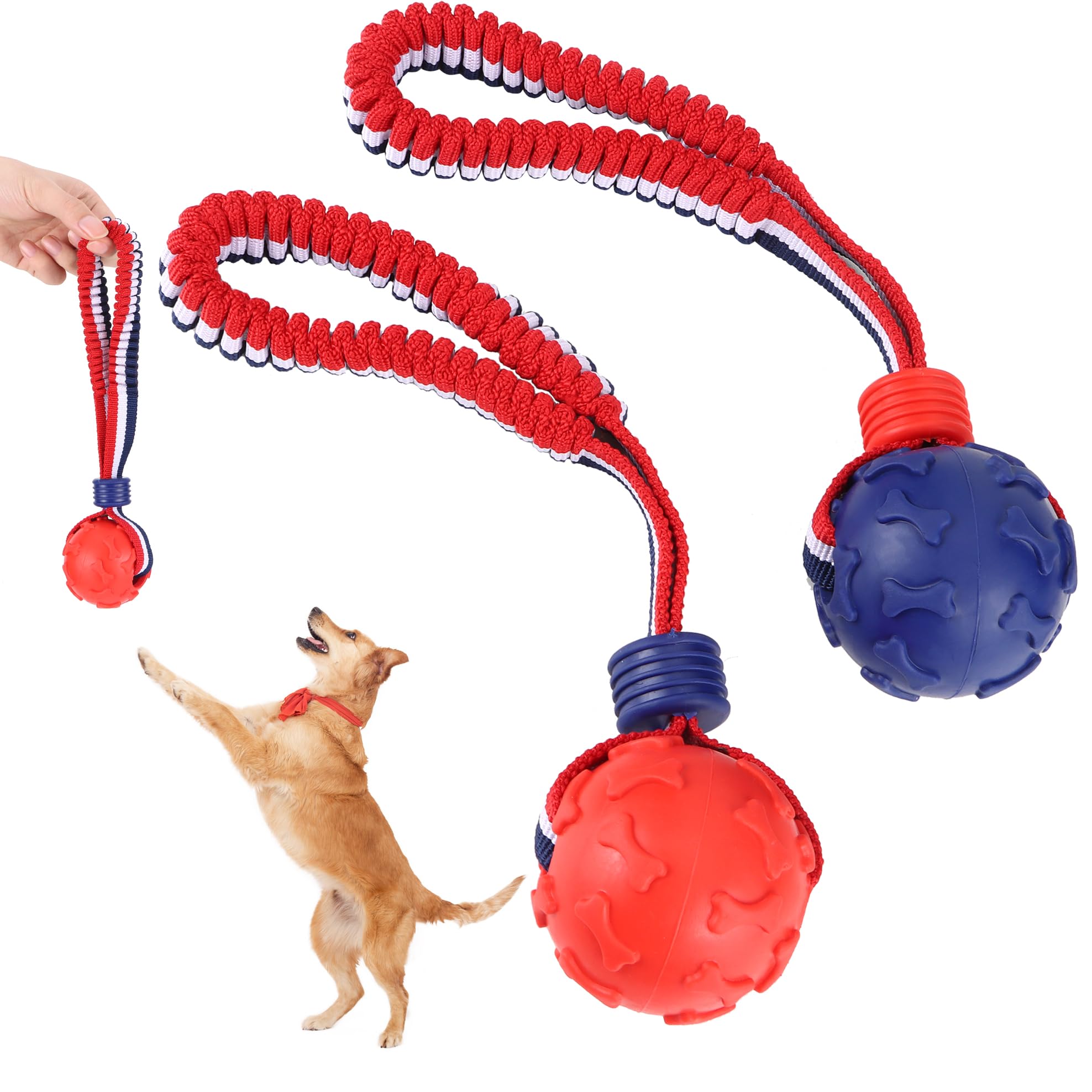 YiliYa 2 Piezas 7cm Pelota con Cuerda para Perros, Pelotas de Juguete para Perros, Pelota Interactiva de Juguete para Perros para Perros Grandes Y Pequeños Cuidado Dental Buscar Atrapar