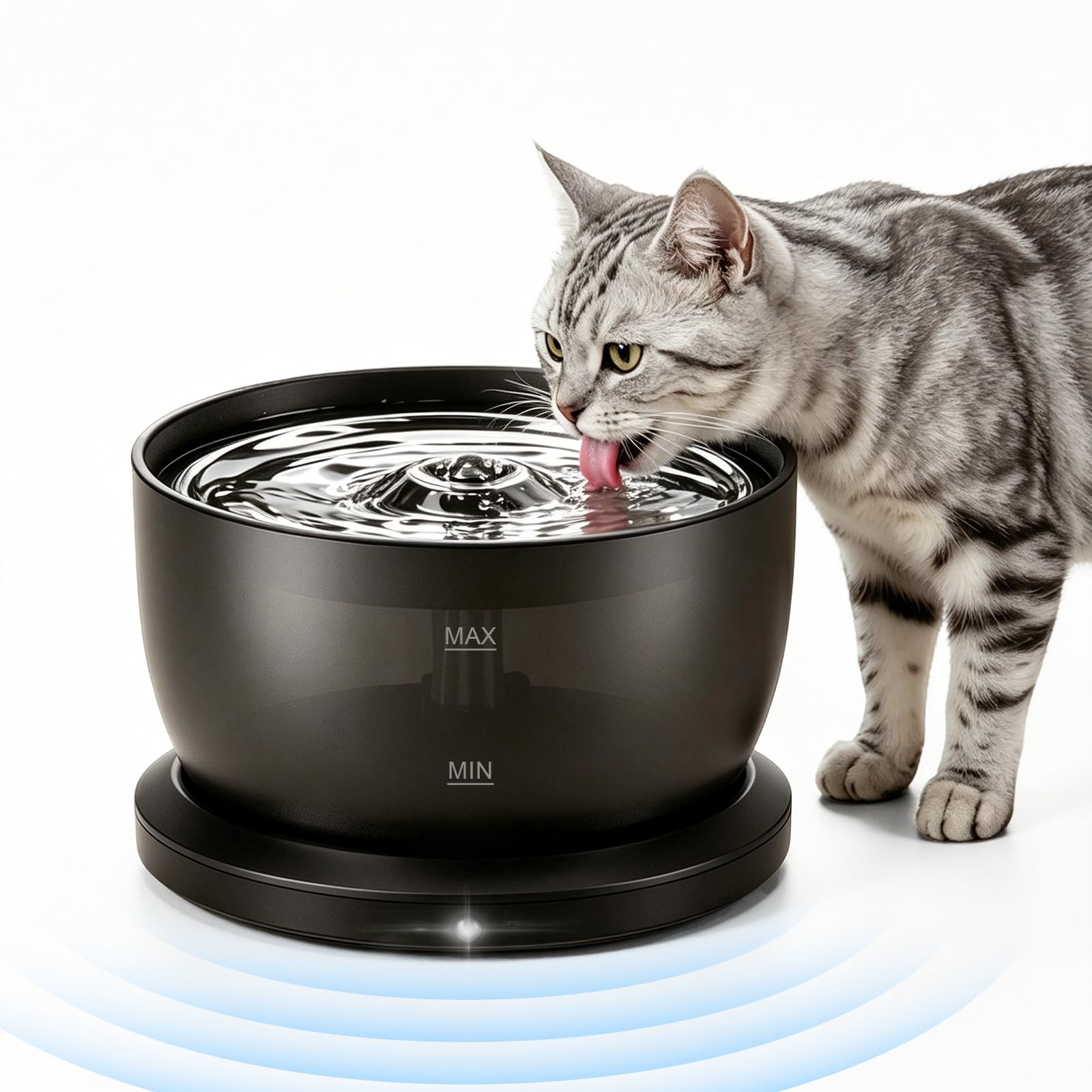 Fontana per gatti senza fili con sensore di movimento, a batteria, 4000 mAh, 20 dB, ultra silenziosa, facile da pulire, senza BPA