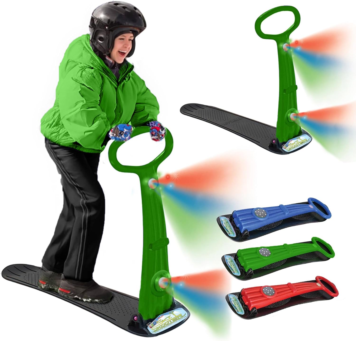 Geospace Winter Fun Foldable Snow Scooter, Ski Skate, Ski Skooter, Snow Sled, Kids Snowboard with 2 LED Light– Multi-Purpose Portable Sandboard, Snow Skate, and Kids/Teenager Sled for All Ages